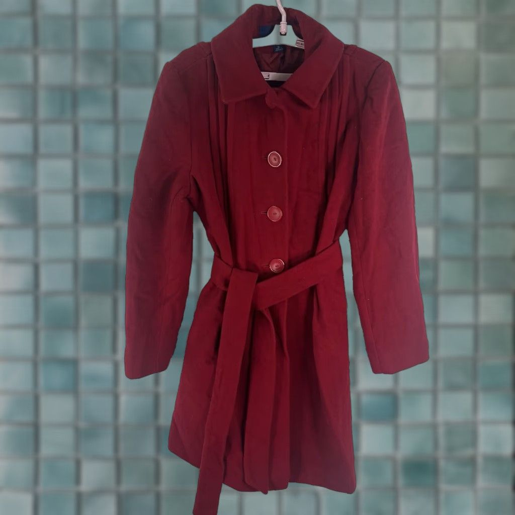 Mackintosh VINTAGE Mackintosh Wool Blend Overcoat Womens XL Long Red Fall Winter 90s Classic Leather Accents Size XL / US 12-14 / IT 48-50 - 1 Thumbnail
