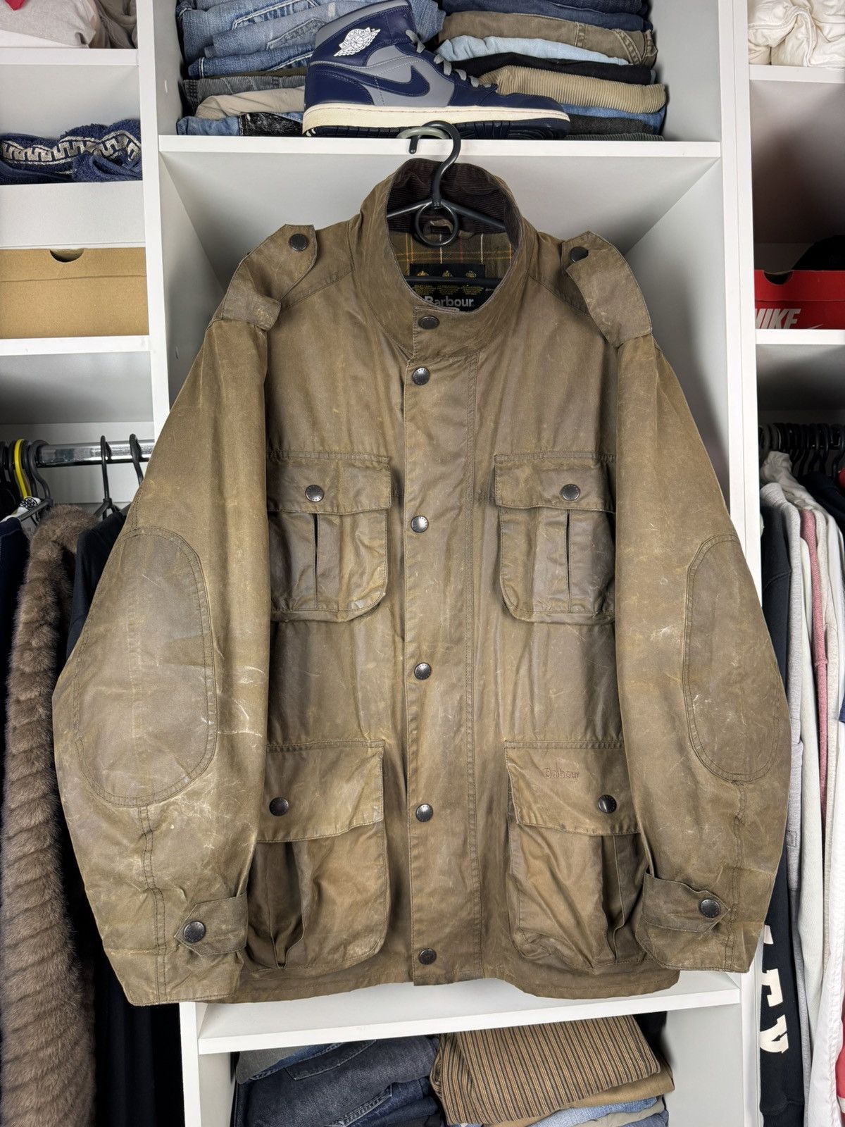 Barbour Vintage Barbour A995 Trooper Waxed Cotton Jacket Mens Size US XL / EU 56 / 4 - 1 Thumbnail