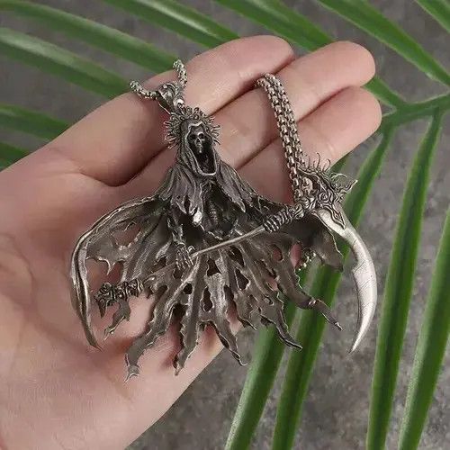 Jewelry Gothic Hell Reaper Sickle Death Devil Skull Pendant Necklace Size ONE SIZE - 3 Thumbnail