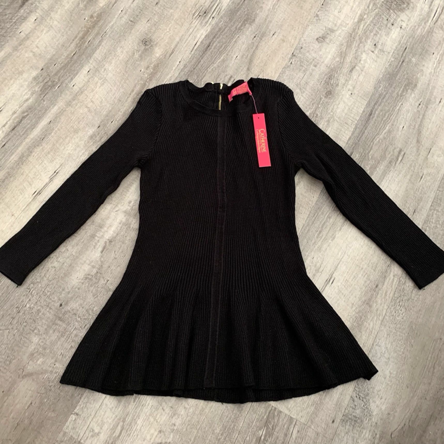 Vintage Catherine Malandrino Sweater Womens Small Black Ribbed Knit Pullover Back Zipper Size S / US 4 / IT 40 - 7 Thumbnail