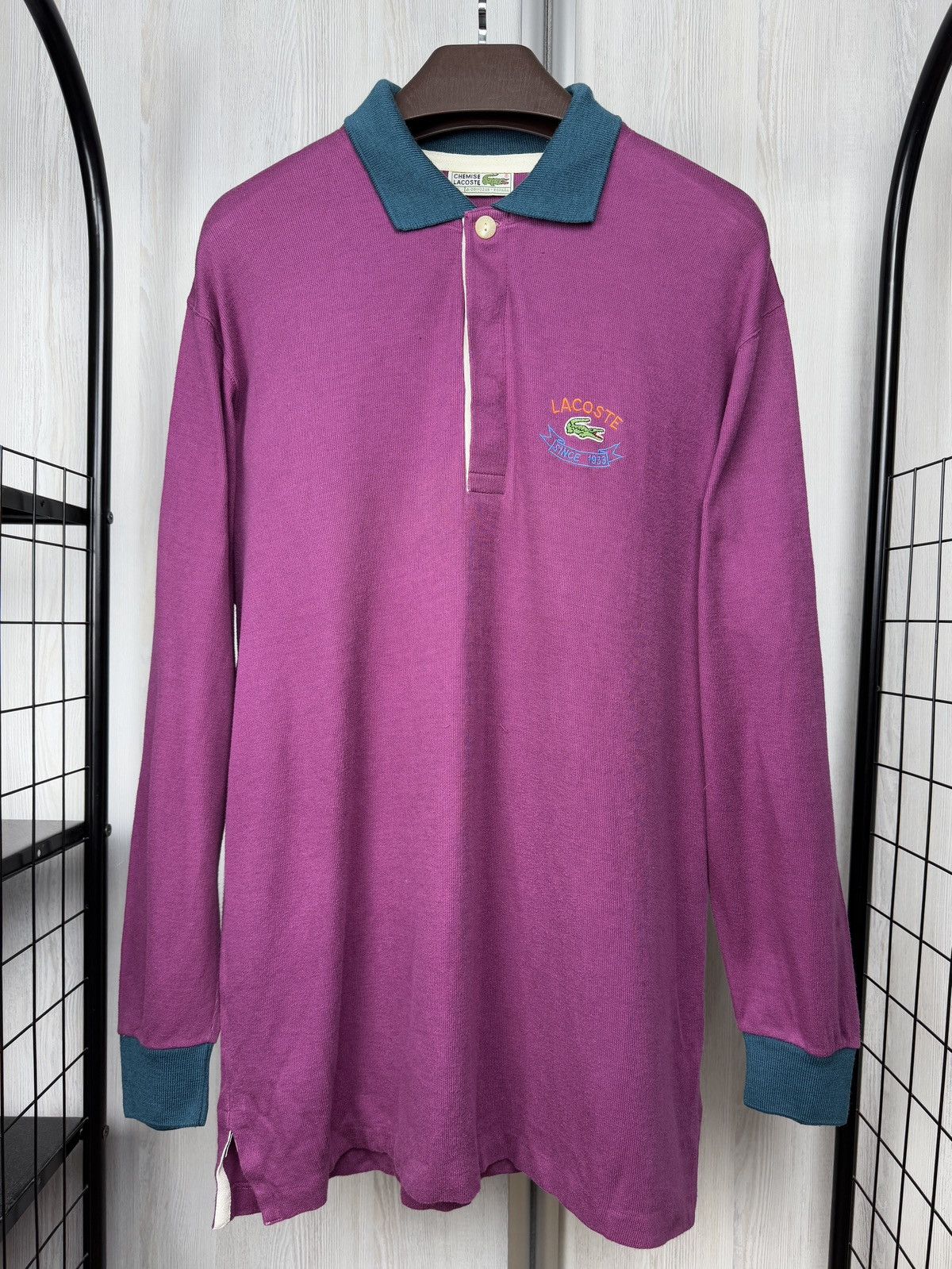 Lacoste Chemise Lacoste 1933 vintage 90s purple green rugby polo Size US XL / EU 56 / 4 - 1 Thumbnail