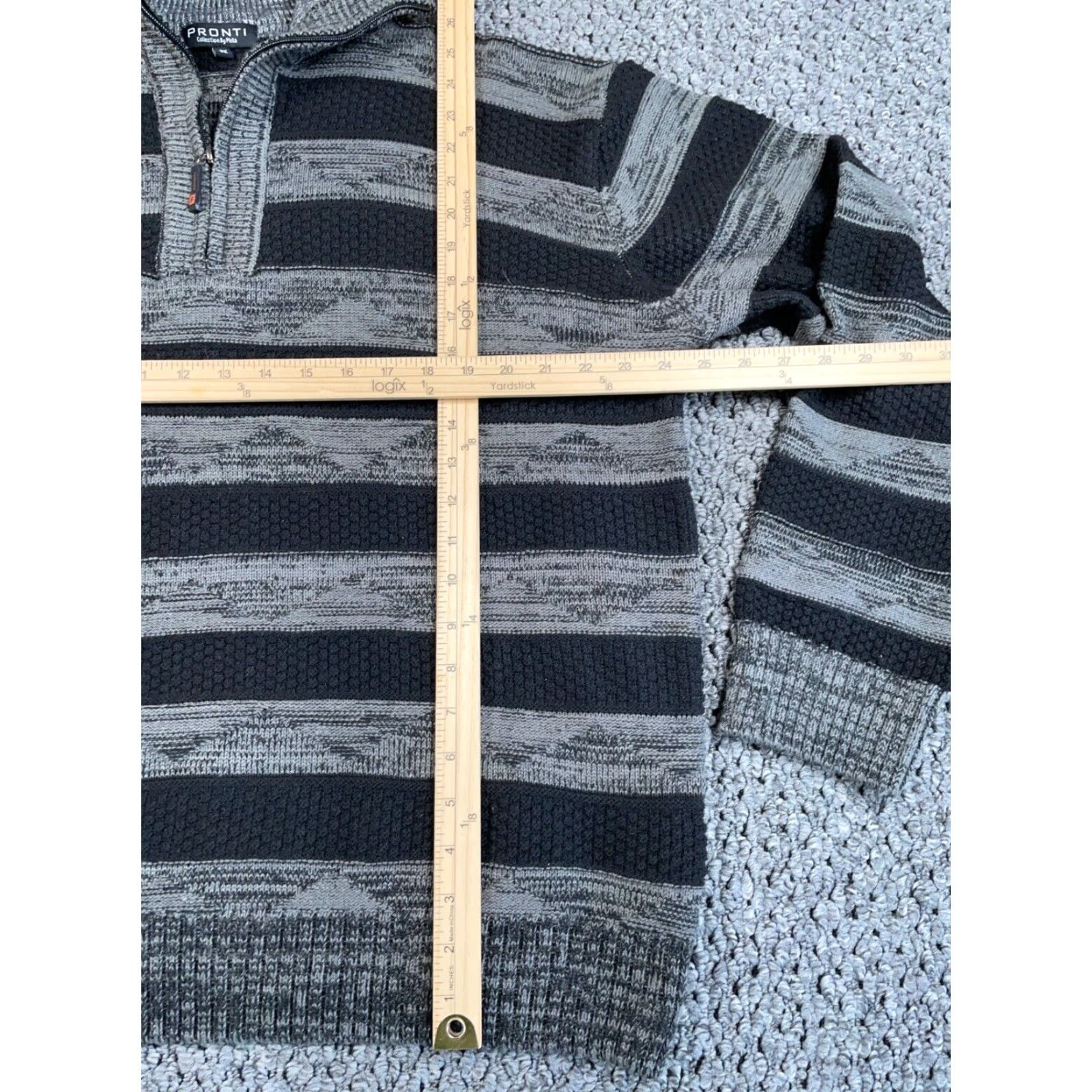 Vintage Pronti Striped 1/4 Zip Sweater Mens Adult Big 2X Gray Black Heavyweight Collared Pullover Knit Wool Acrylic Nylon Polyester Size US XXL / EU 58 / 5 - 6 Thumbnail
