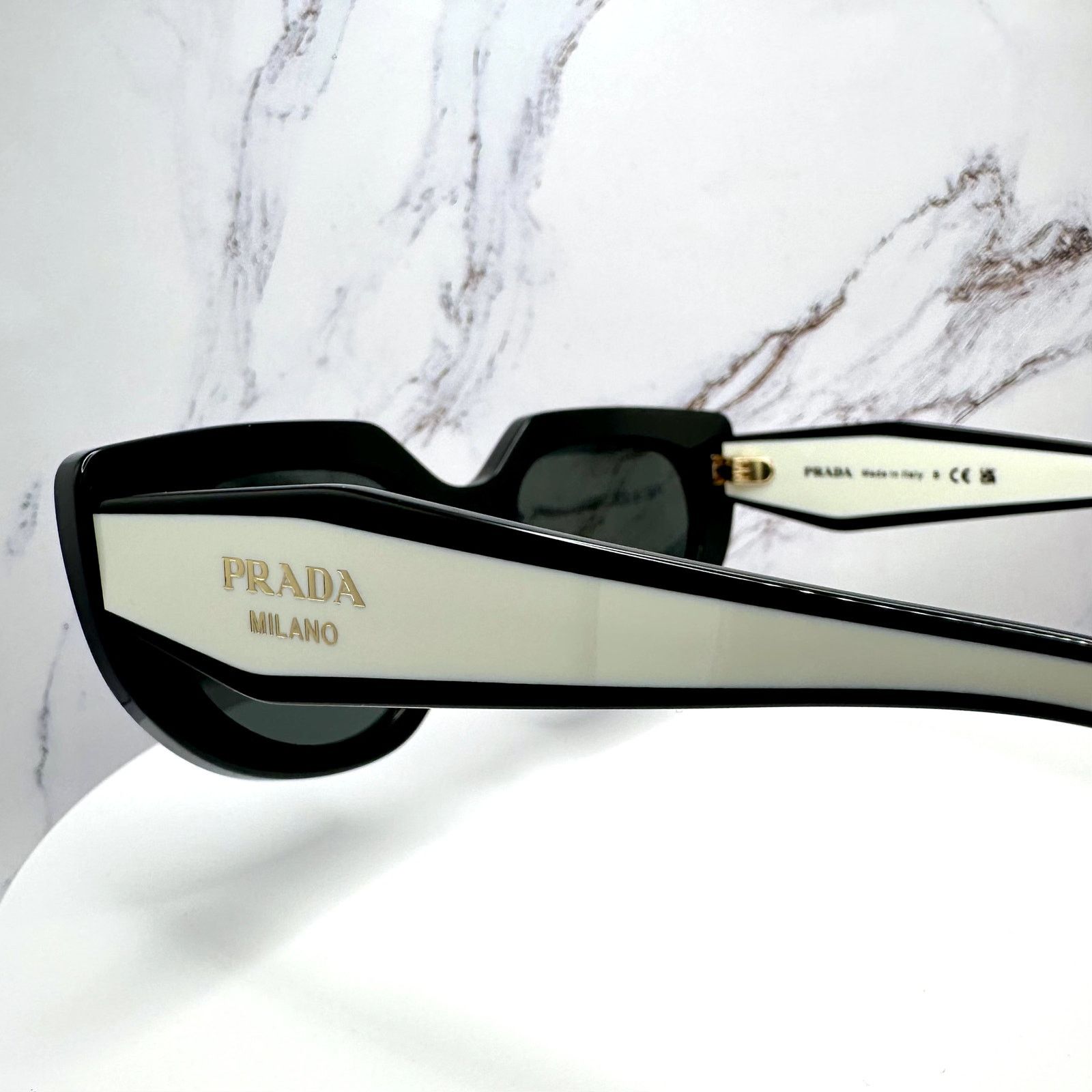 Prada New PRADA Sunglasses Black White Gold Symbole Oval Cat Eye Size ONE SIZE - 4 Thumbnail