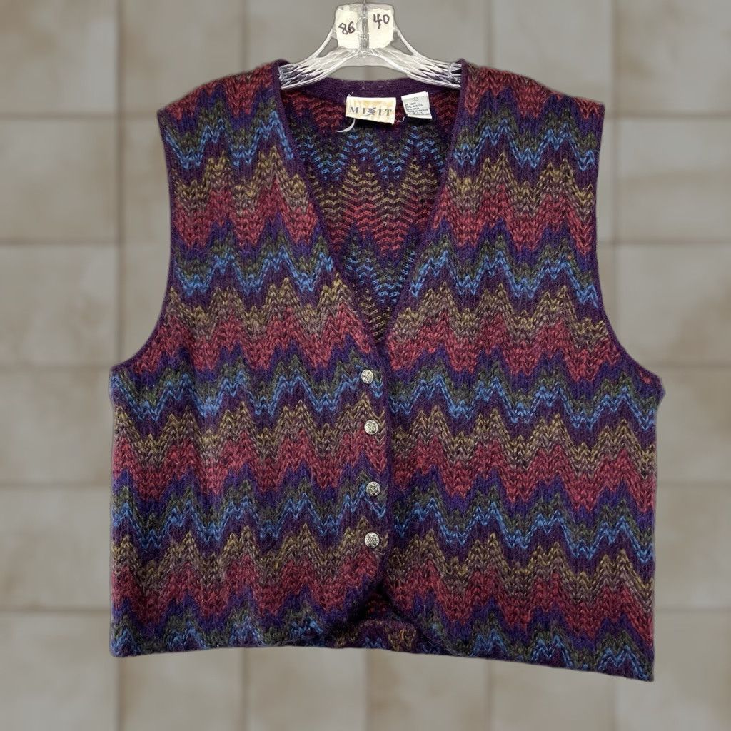 Vintage VINTAGE Women Sweater Vest Large Wool Blend Geometric Pattern Sleeveless Casual 80s Retro Gothic Bohemian Dark Academia Size L / US 10 / IT 46 - 1 Thumbnail
