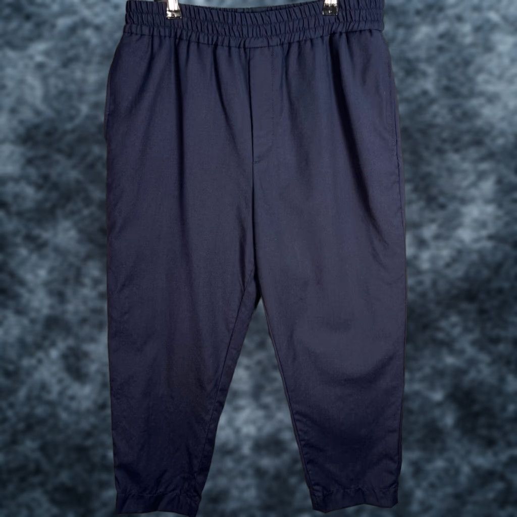 VINTAGE Études Navy Wool Pants 48 Men's Wool Chino Flat Front Relaxed Fit Elastic Waistband With Pocket size 48 Navy Mens Pants 90s (if applicable)
