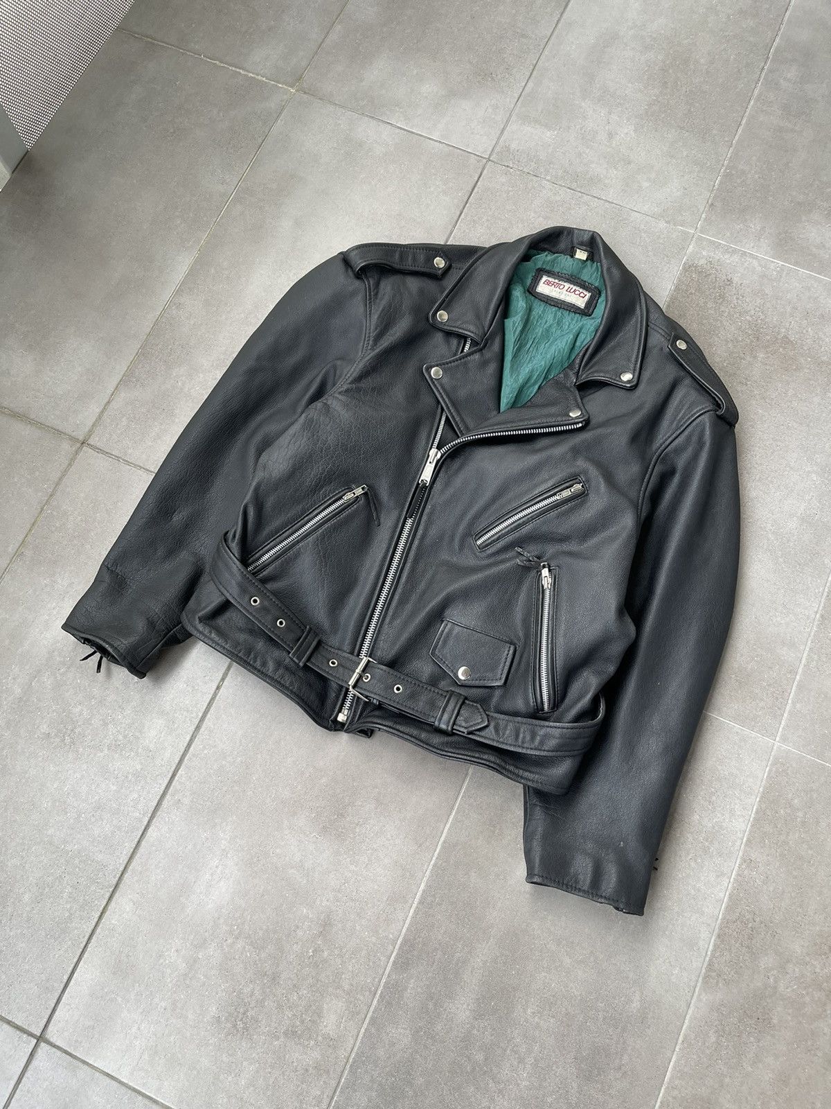 Leather Berto Lucci Biker Belted Moto Racing Black Leather Jacket Size US M / EU 48-50 / 2 - 9 Thumbnail