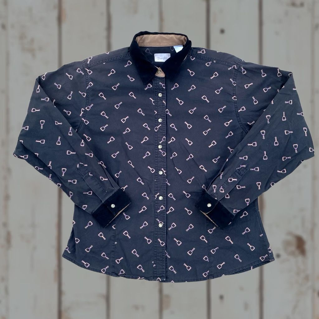 Wrangler VINTAGE Wrangler Shirt Womens Medium Black Western Work Cowgirl Pearl Snap Shirt Size M / US 6-8 / IT 42-44 - 1 Thumbnail