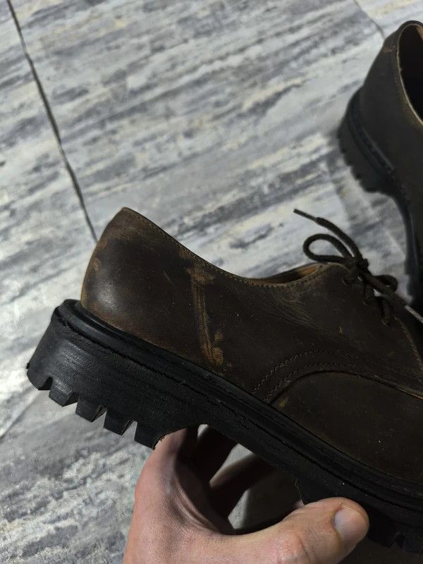 Genuine Leather Vtg Dark Brown Chunky Leather Metal Front Shoes Workwear Size US 8 / IT 38 - 14 Thumbnail