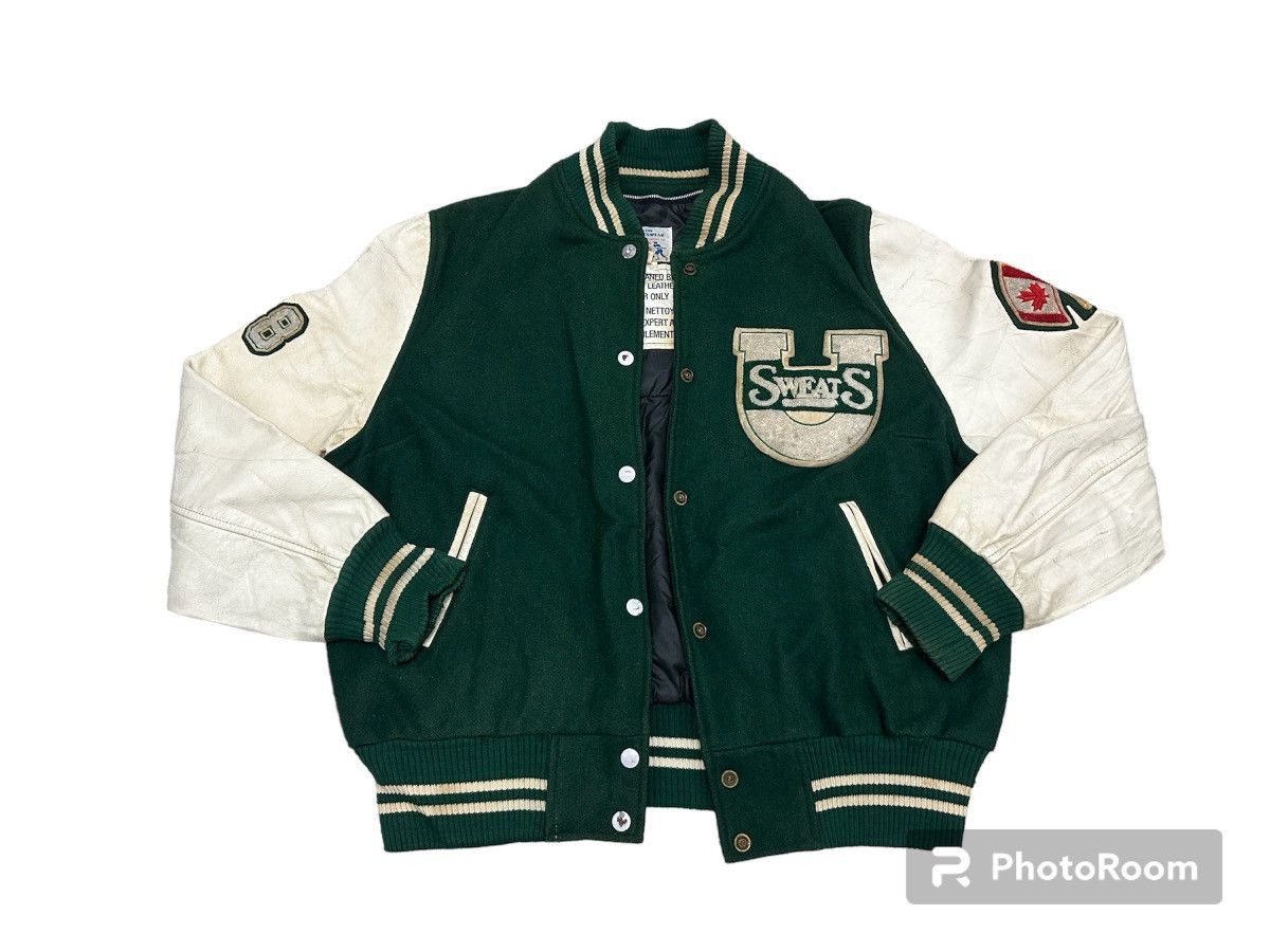 image of 80's U Of Sweats Varsity Jacket in Green, Men's (Size Small)