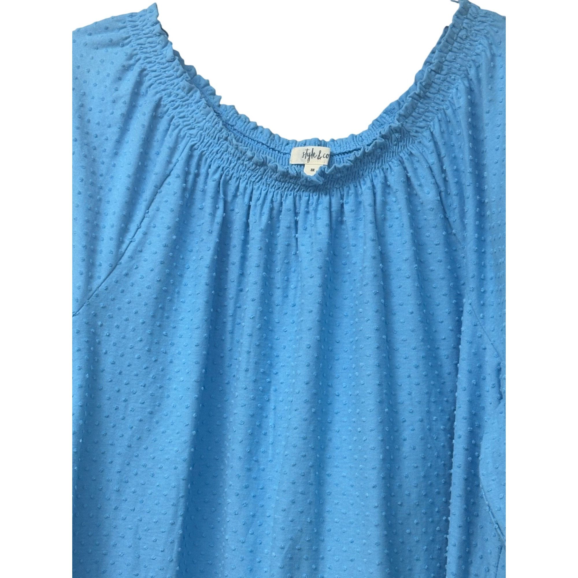 Style & Co Style Co Plus Size Off-the-Shoulder Swiss Dot Top, Aqua Blue Size ONE SIZE - 3 Thumbnail