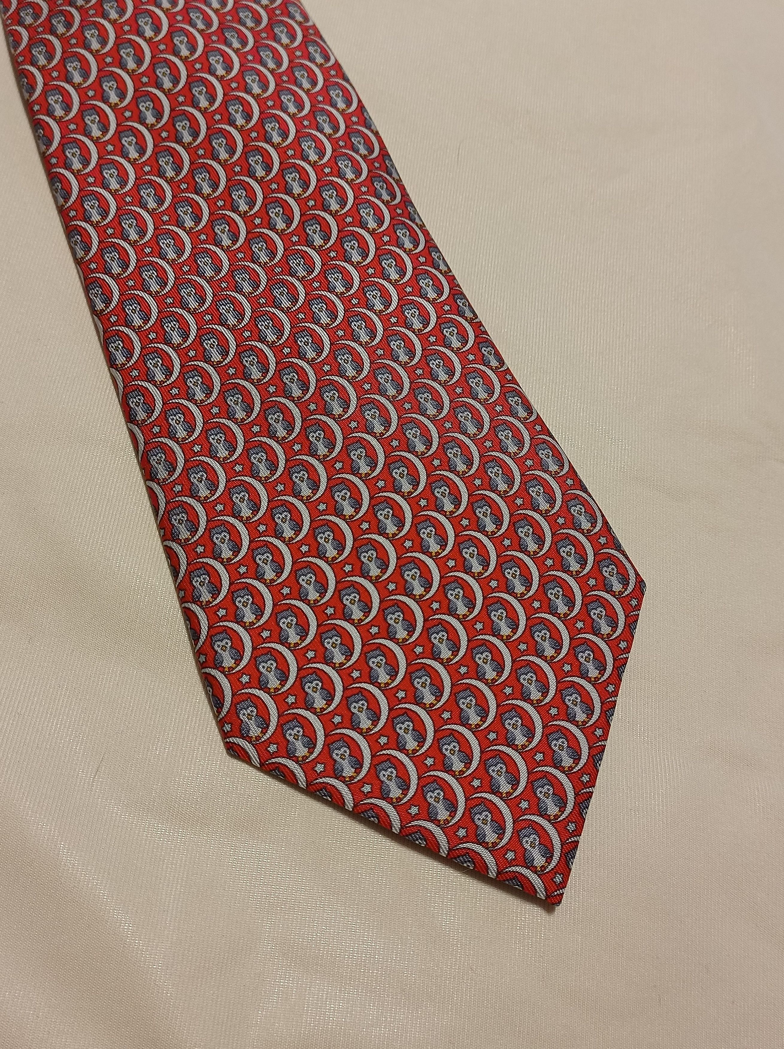 Hermes HERMES Red Owels Twill Silk Mens Necktie Tie 5269 SA Size ONE SIZE - 3 Thumbnail