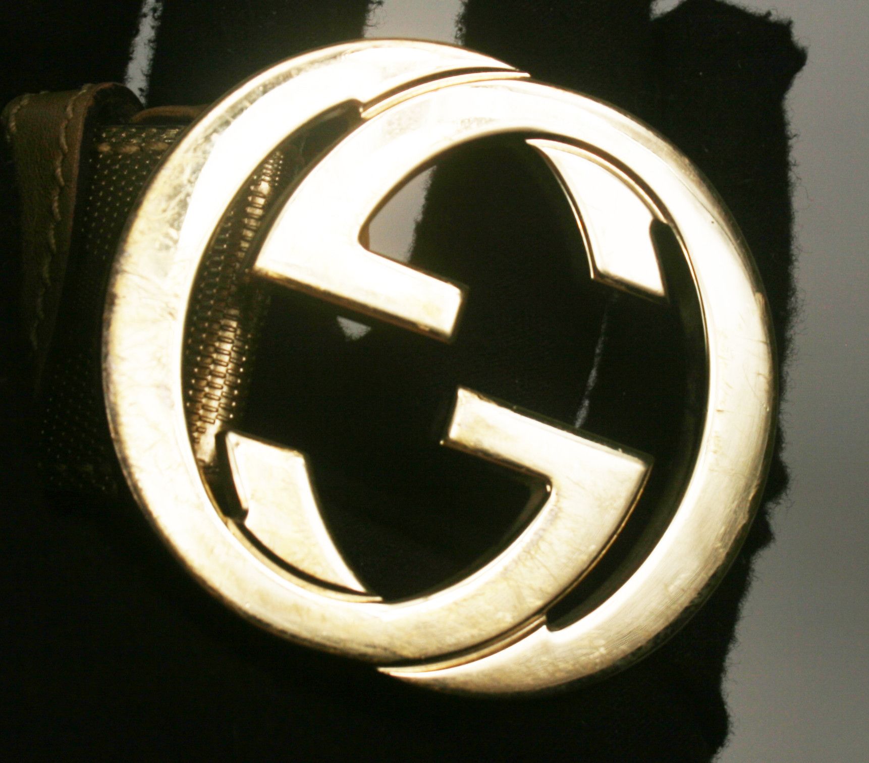 Gucci Gold Imprime Monogram Leather Interlocking Belt Size 36 - 10 Thumbnail