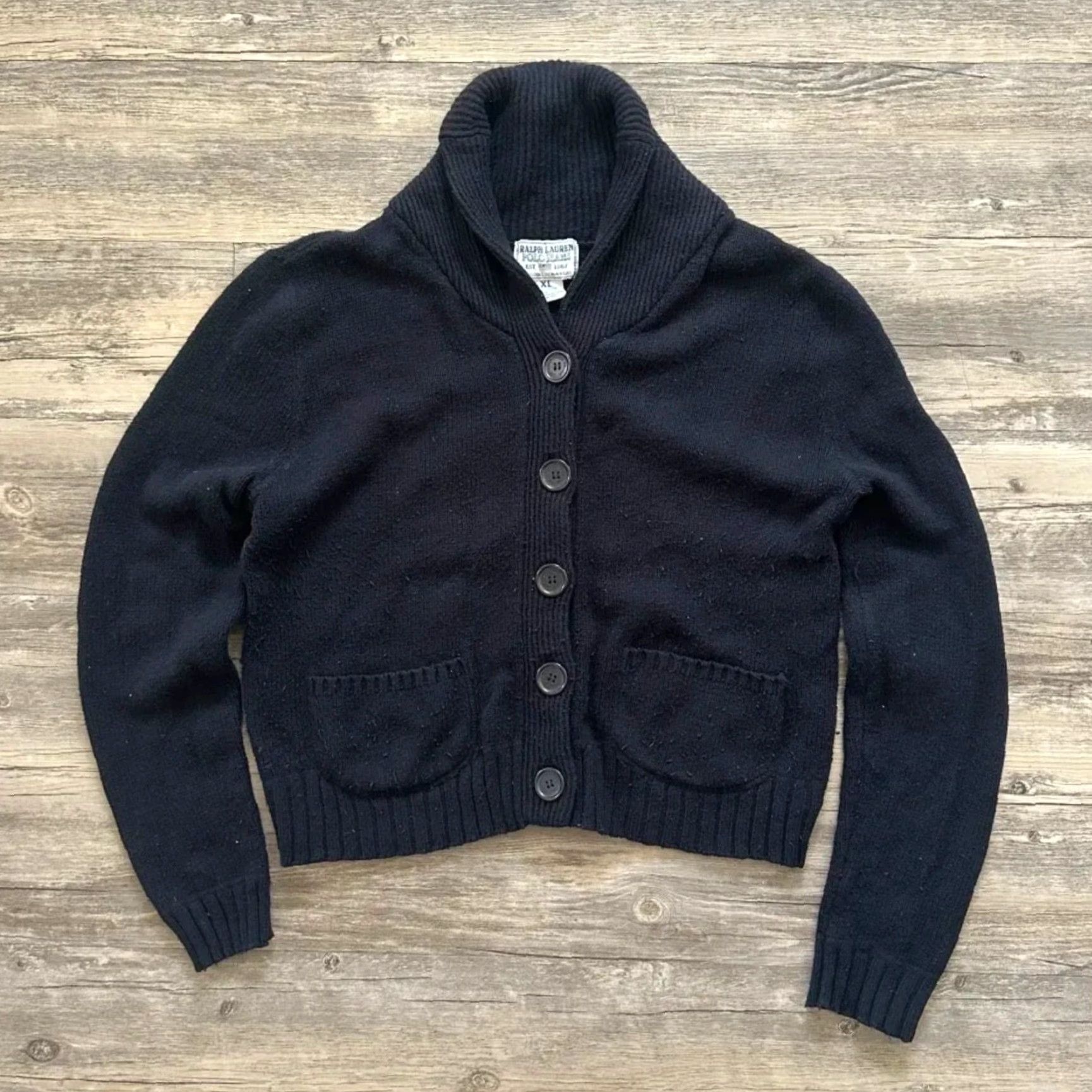 Vintage VINTAGE Ralph Lauren Polo Jeans Black Knit Cardigan Sweater XL Women Regular Size Black Knit Cardigan XL Womens Size XL / US 12-14 / IT 48-50 - 2 Thumbnail