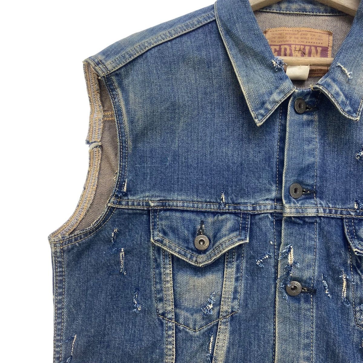 Edwin Vintage Edwin Trucker Sleeveless Distressed Denim Jacket Size US M / EU 48-50 / 2 - 8 Thumbnail