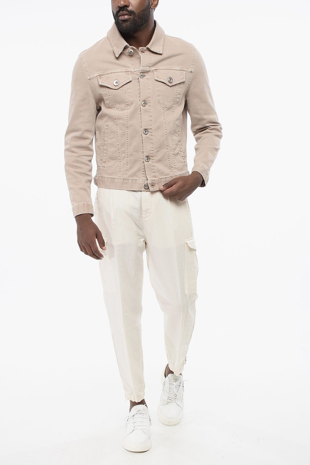 Brunello Cucinelli og1mm0725 Denim Saharan Jacket in Beige Size US M / EU 48-50 / 2 - 4 Thumbnail