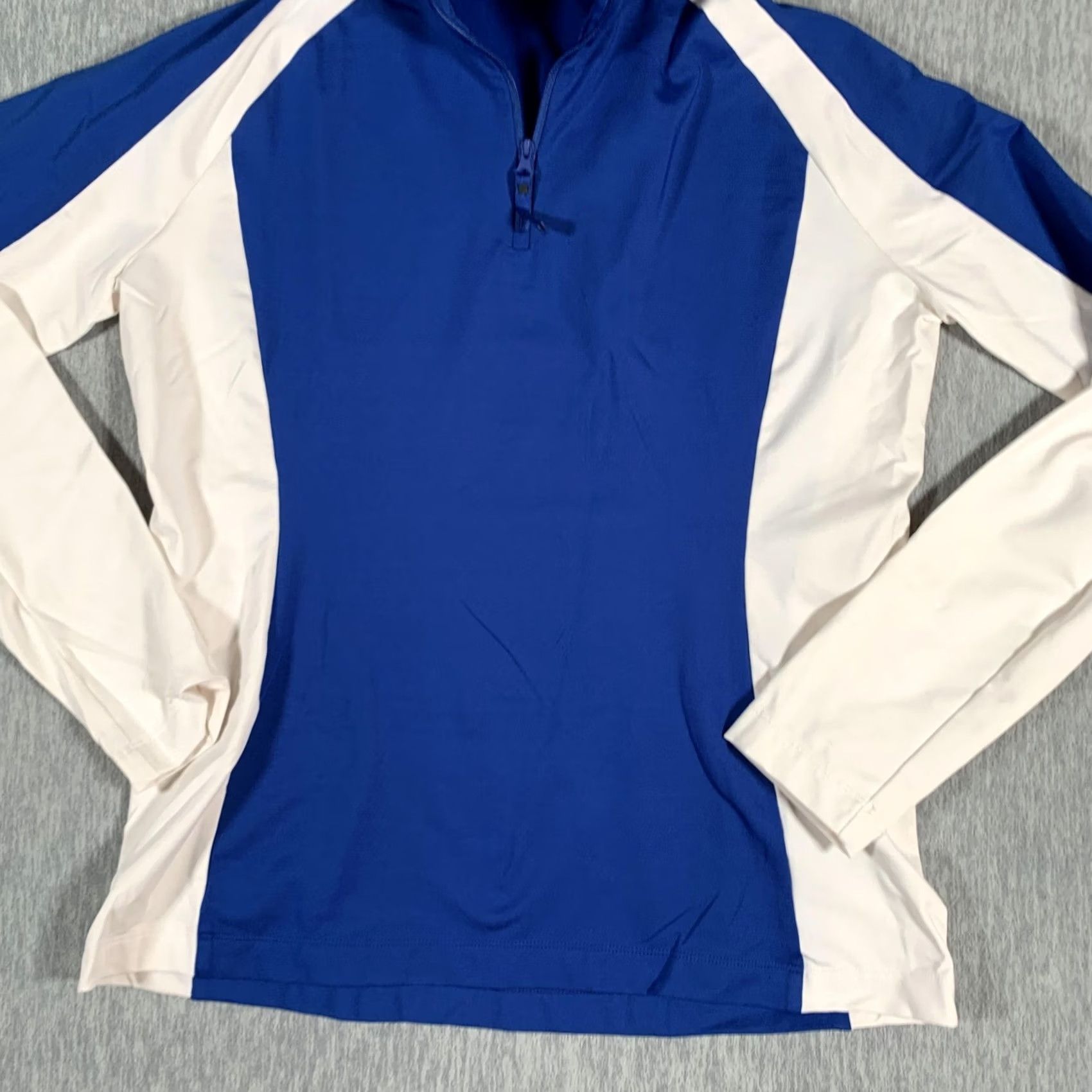Layer 8 VINTAGE Mountain Force Pullover Womens XL Blue White 1/4 Zip Mock Neck Athletic Fit Ski Base Layer Teens? Size XL / US 12-14 / IT 48-50 - 3 Thumbnail