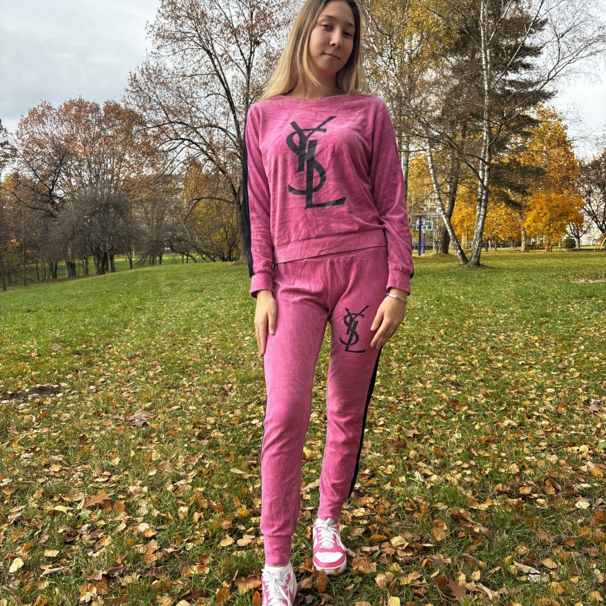 Yves Saint Laurent Yves Saint Laurent Pink Velour Bling Tracksuit Sweatshirt Size S / US 4 / IT 40 - 1 Thumbnail