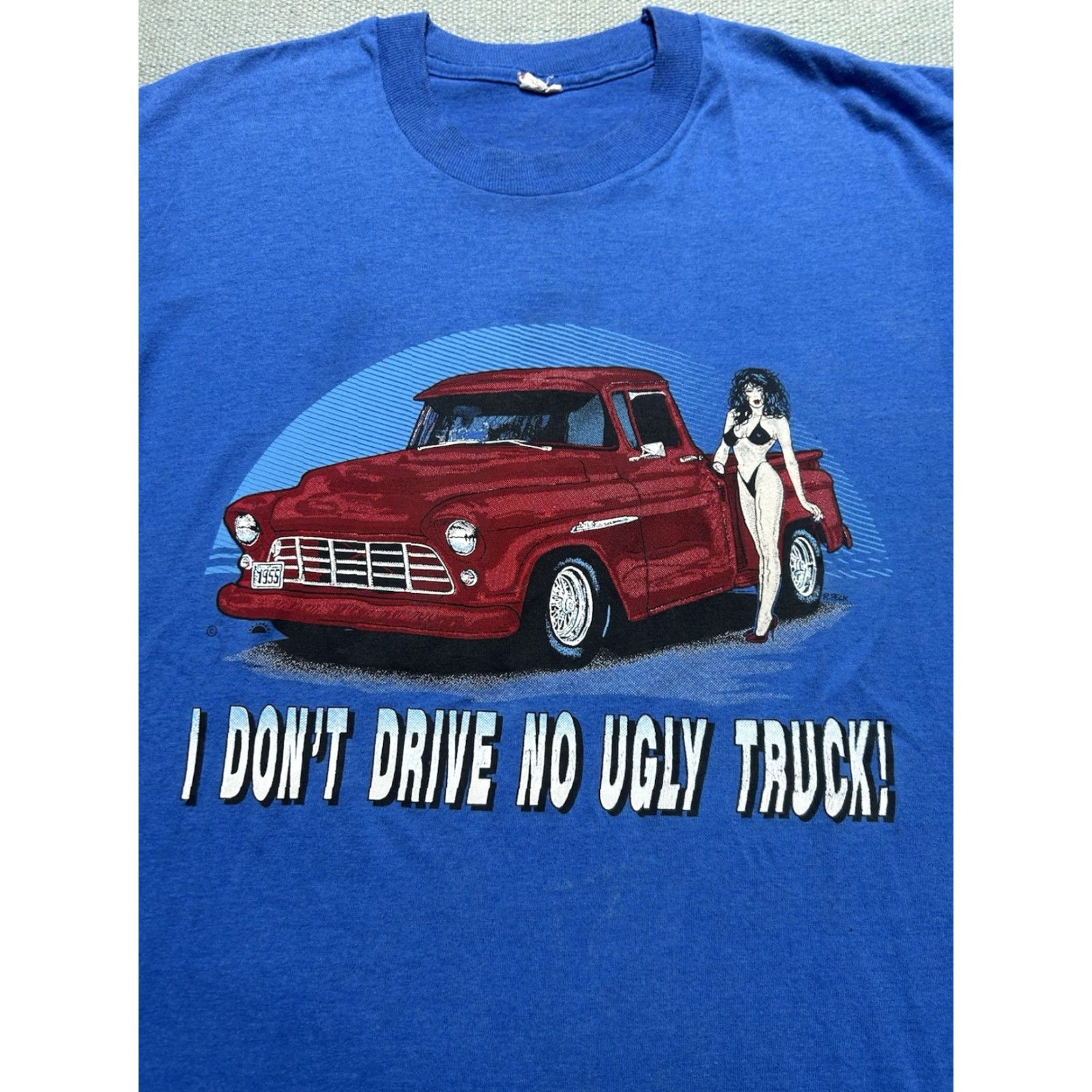 Vintage Vintage XL Blue I don’t drive no ugly truck babe funny soft screen stars T shirt Men Size US XL / EU 56 / 4 - 3 Thumbnail