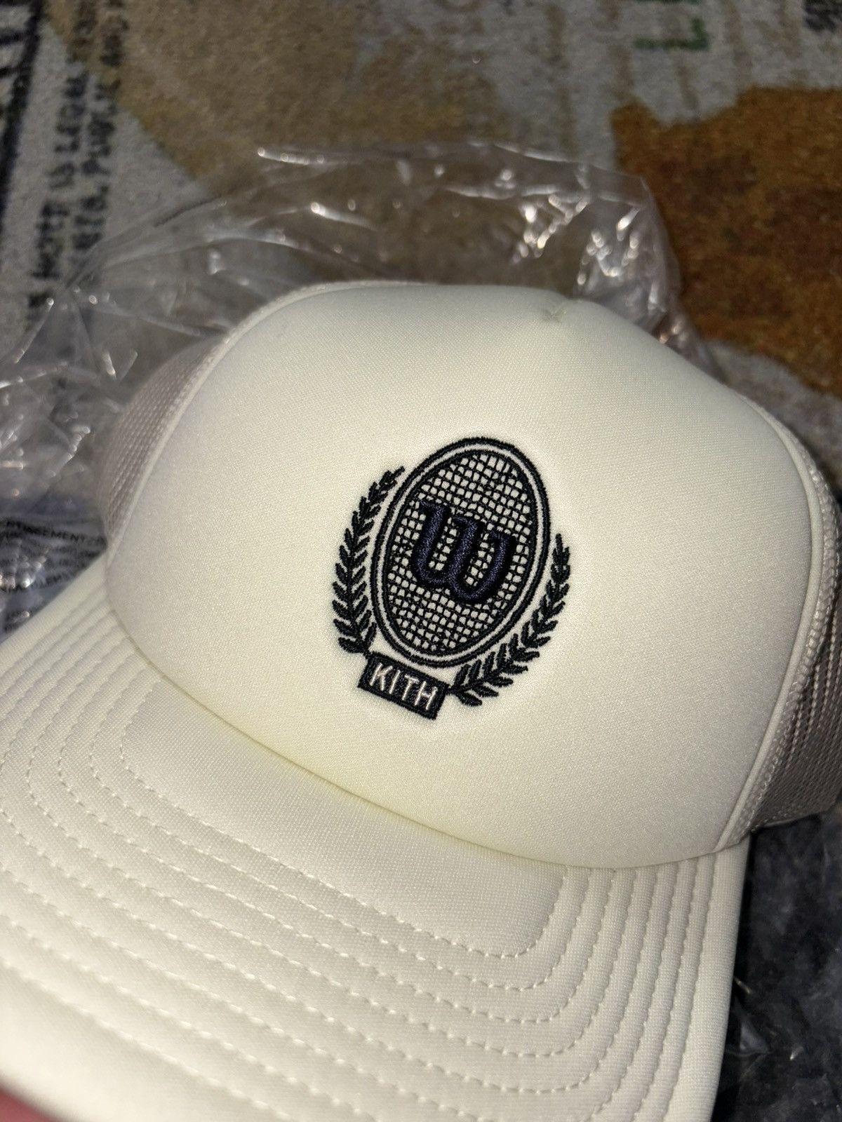 Kith × Ronnie Fieg × Wilson Kith x Wilson Polyfoam Nolan Trucker Hat Sanddrift Size ONE SIZE - 2 Thumbnail