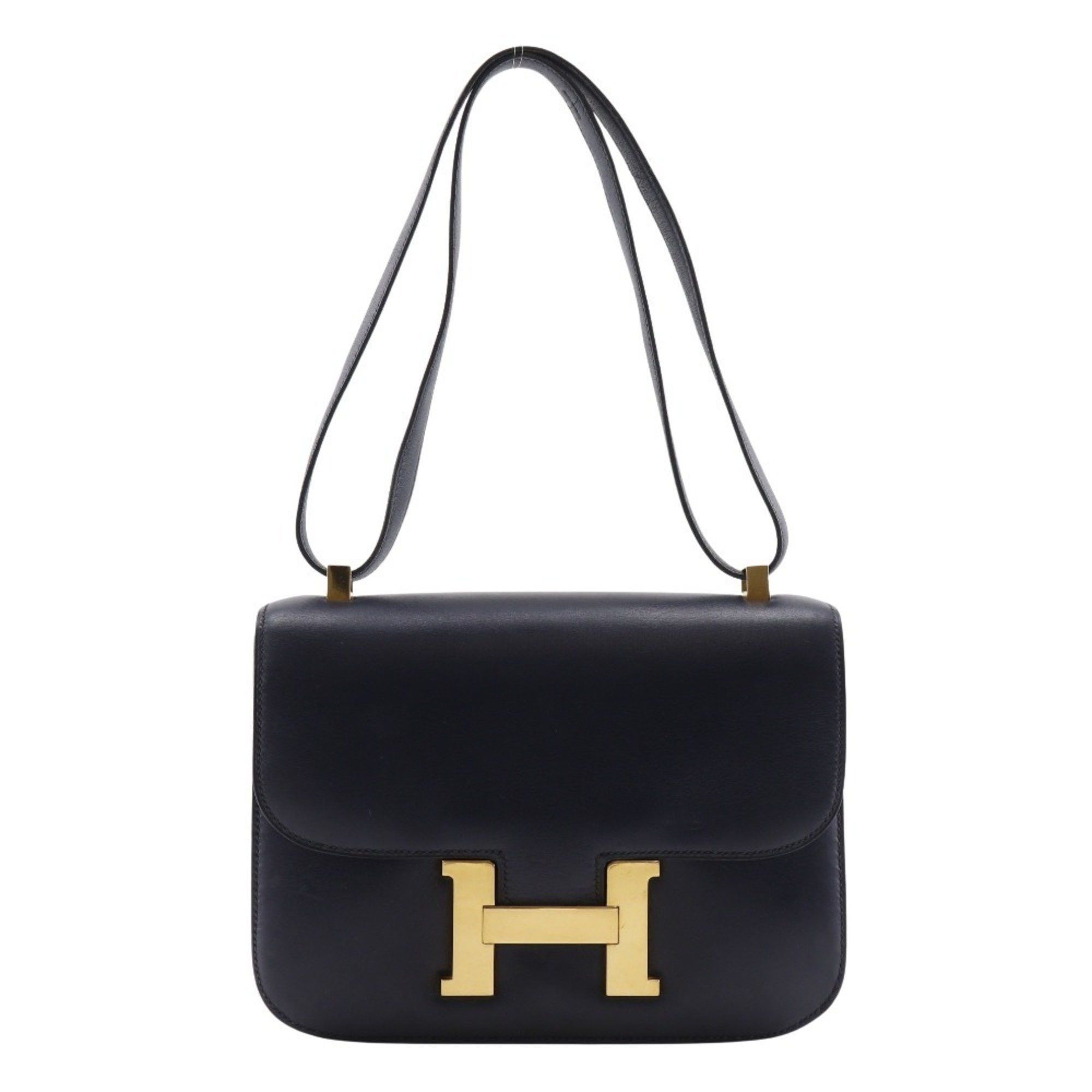 Hermes Constance 24 Shoulder Bag Box Calf 1976 Navy / F Flap Women's in Blue