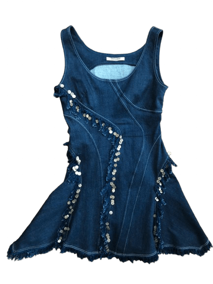 Roberto Cavalli Jean Dress Graphic Long Denim 2000s EX0153