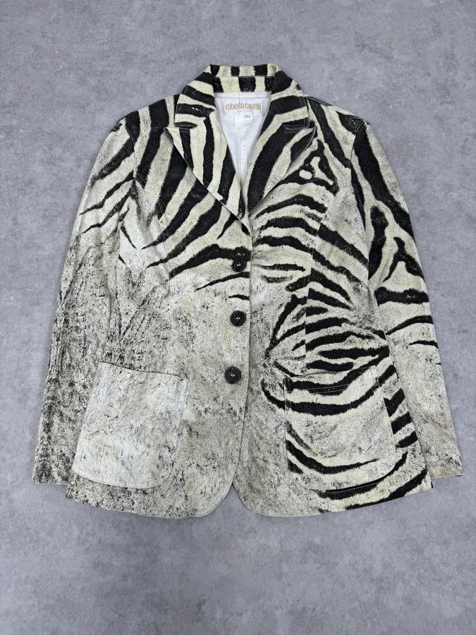 Roberto Cavalli SS1999 Roberto Cavalli Zebra Marble White Blazer Jacket Size L / US 10 / IT 46 - 3 Thumbnail