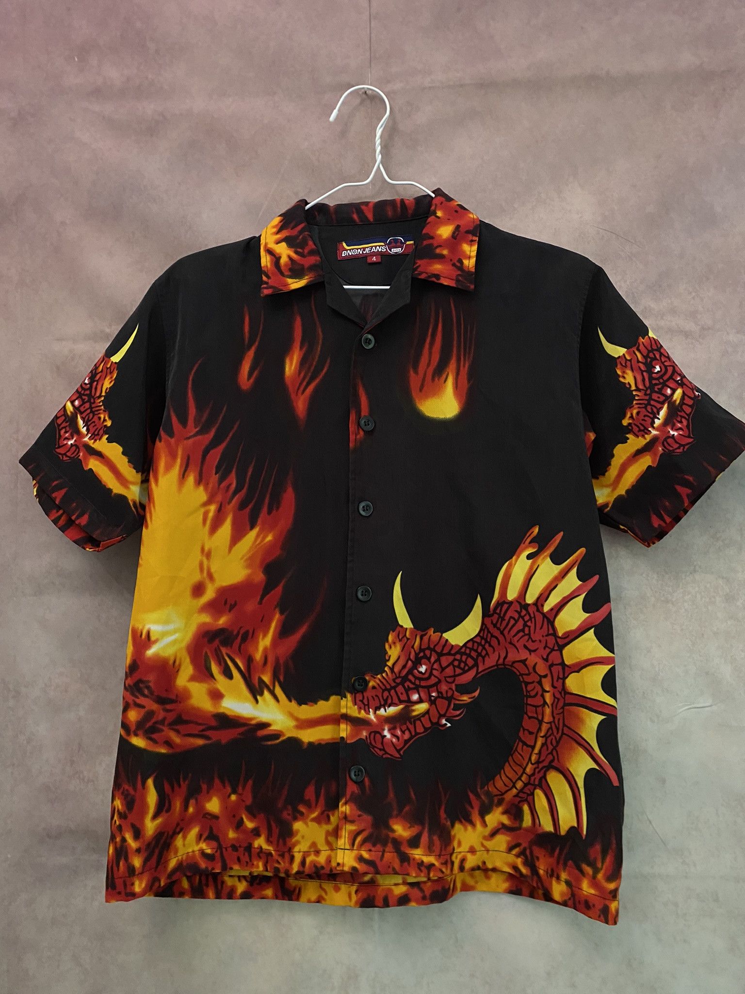 Japanese Brand × Vintage Crazy Vintage Y2K Style Button Up Shirt Dragons Flames Size US S / EU 44-46 / 1 - 2 Thumbnail