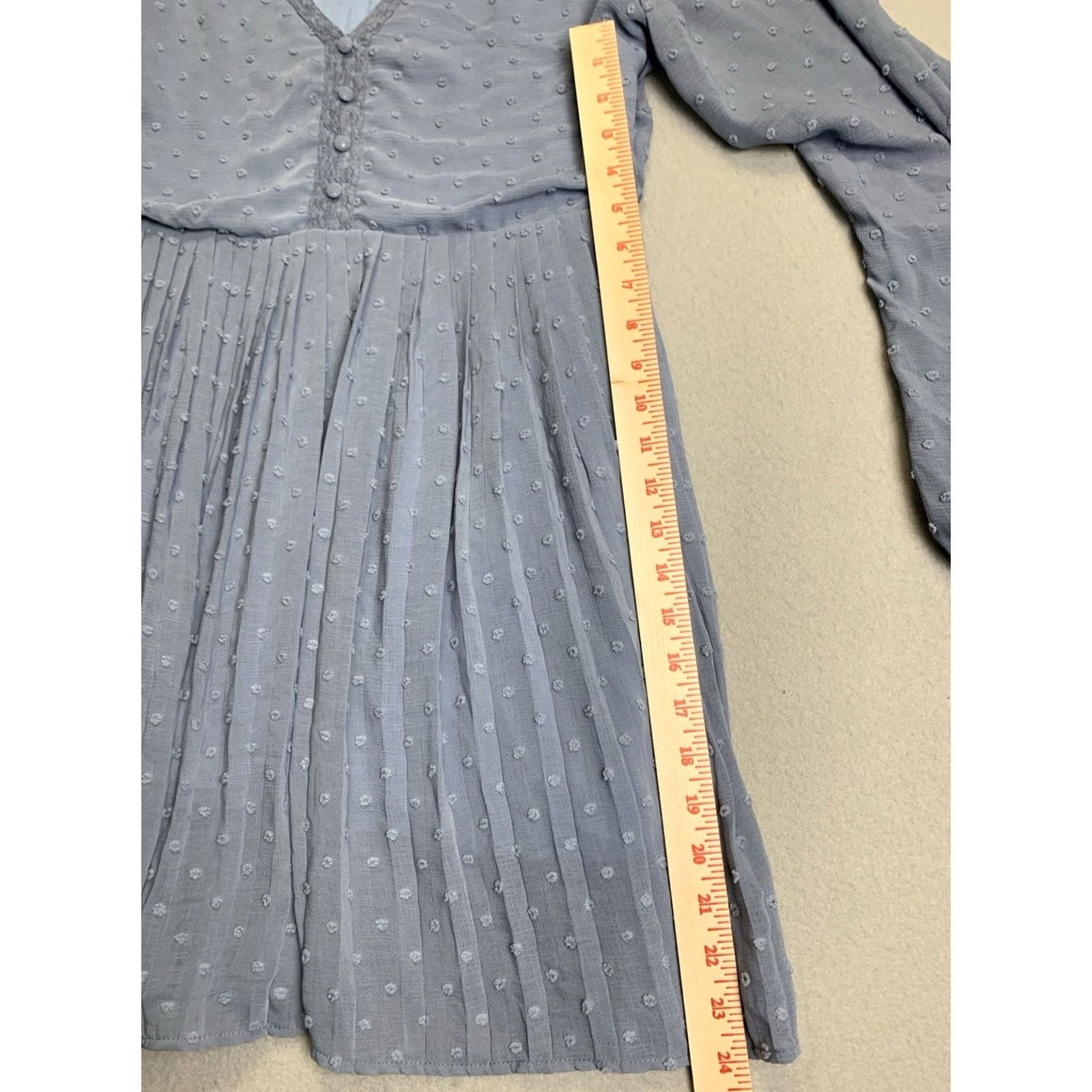 Lulus Lulus Poetic Love Dusty Blue Swiss Dot Long Sleeve Pleated Mini Dress XL Size Women Violet/Blue Pattern Polka Dot Size XL / US 12-14 / IT 48-50 - 7 Thumbnail