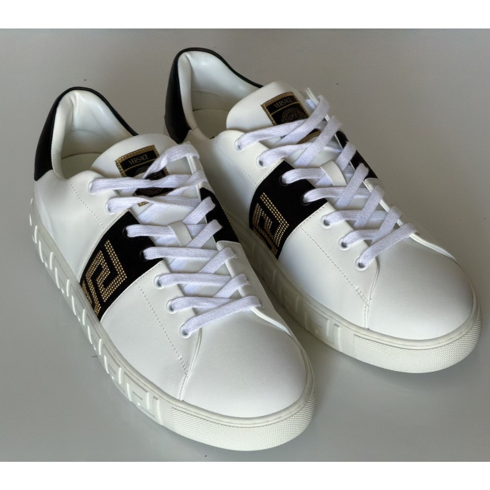 Versace Versace Greek key White/Black Leather Sneakers 13 US 1014460 Size US 13 / EU 46 - 7 Thumbnail
