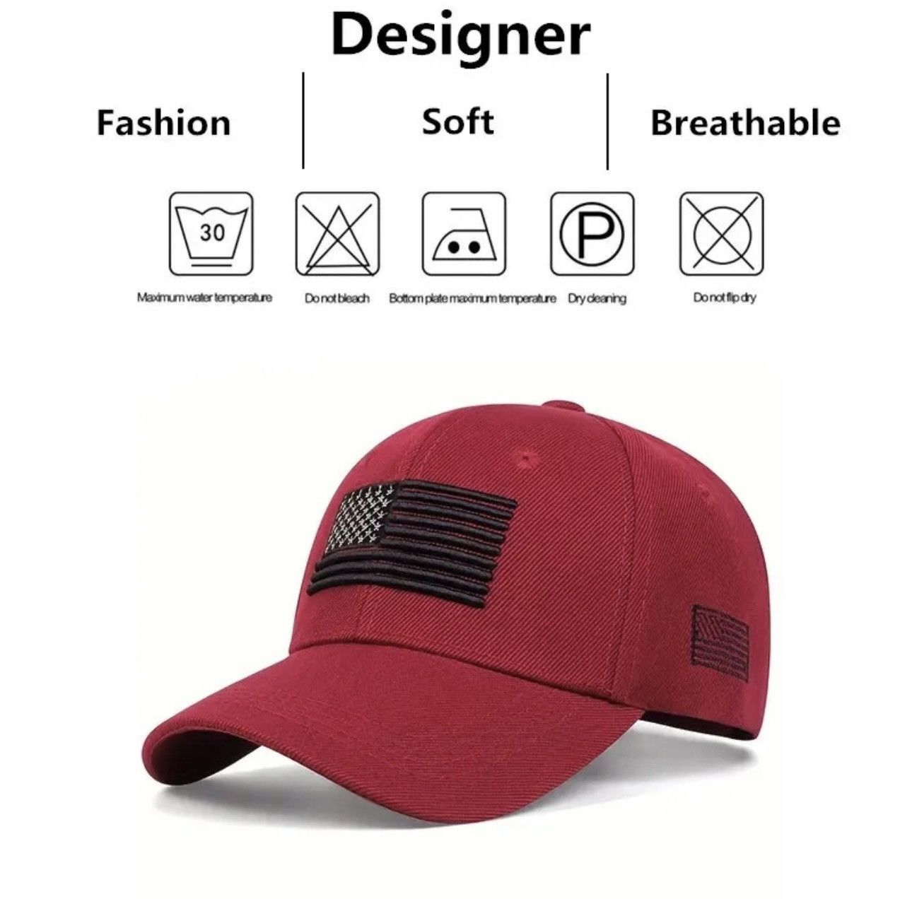 Designer American Flag Side Embroidery Baseball Caps Adjustable Casu Size ONE SIZE - 3 Thumbnail