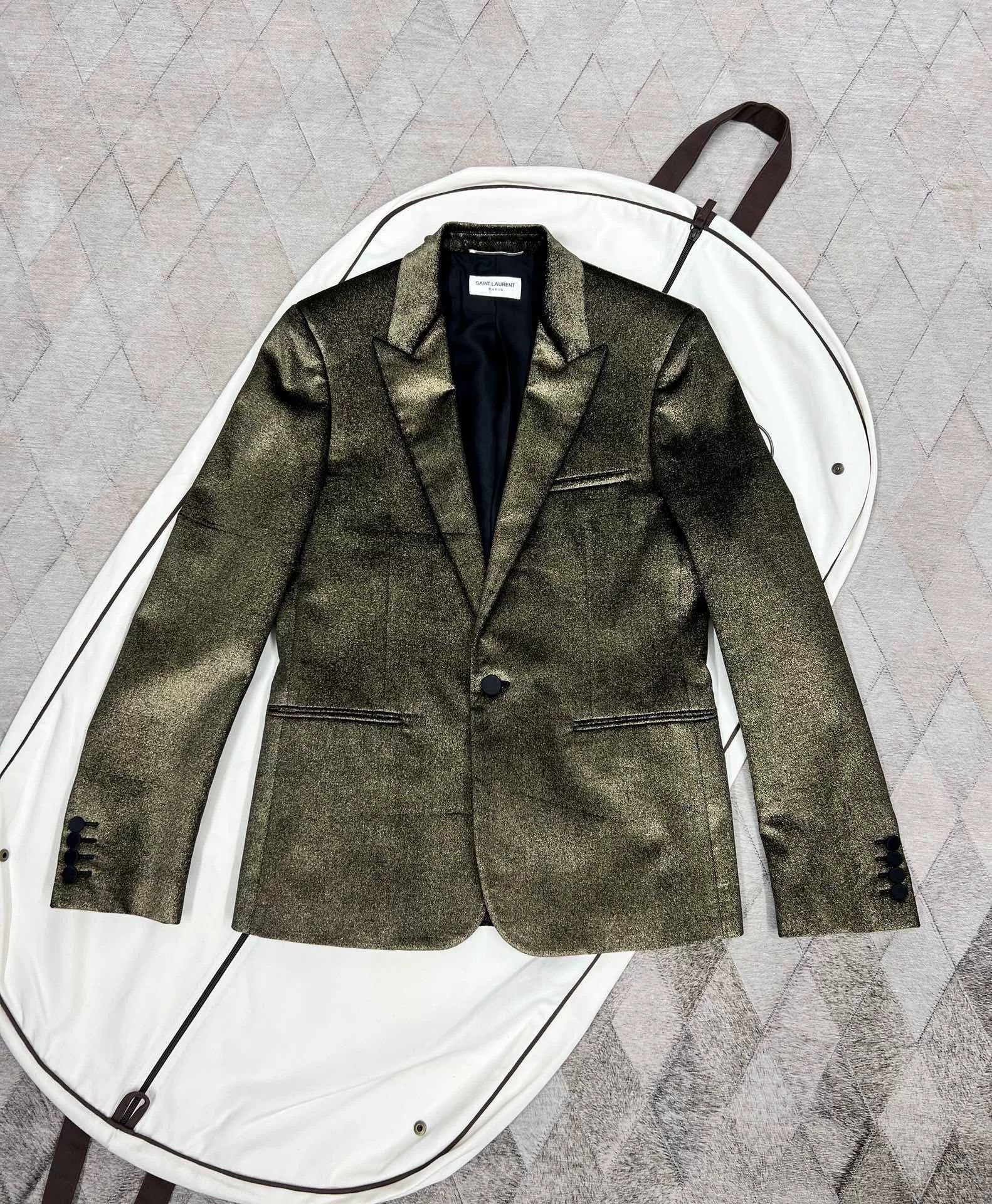 Saint Laurent Paris Saint Laurent Gold Glittery Blazer Size US S / EU 44-46 / 1 - 1 Thumbnail
