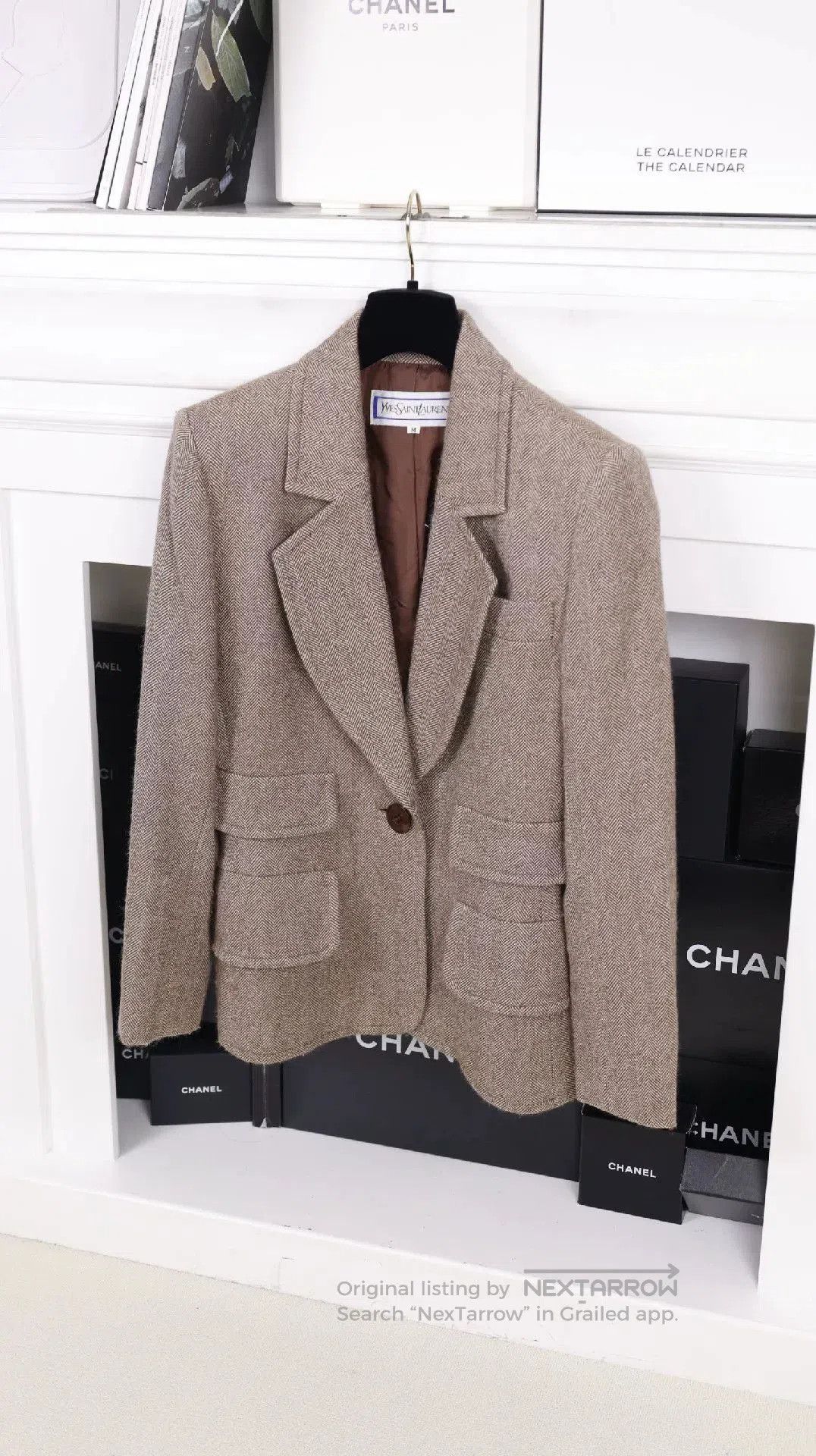 Saint Laurent Paris YSL Brown Herringbone Tweed Blazer. Size M / US 6-8 / IT 42-44 - 5 Thumbnail
