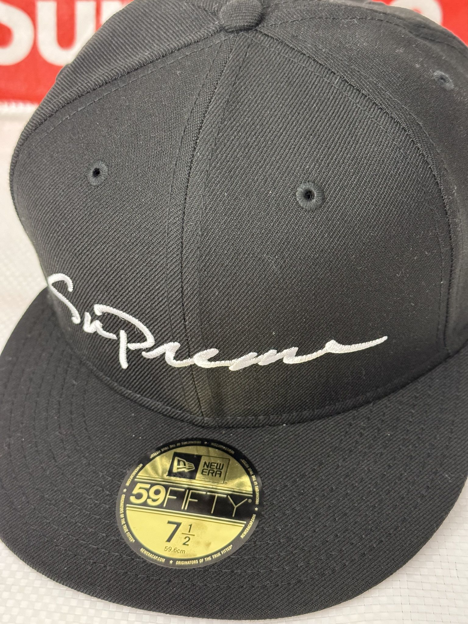 Supreme Classic Script New Era Cap Black hat 7 1/2