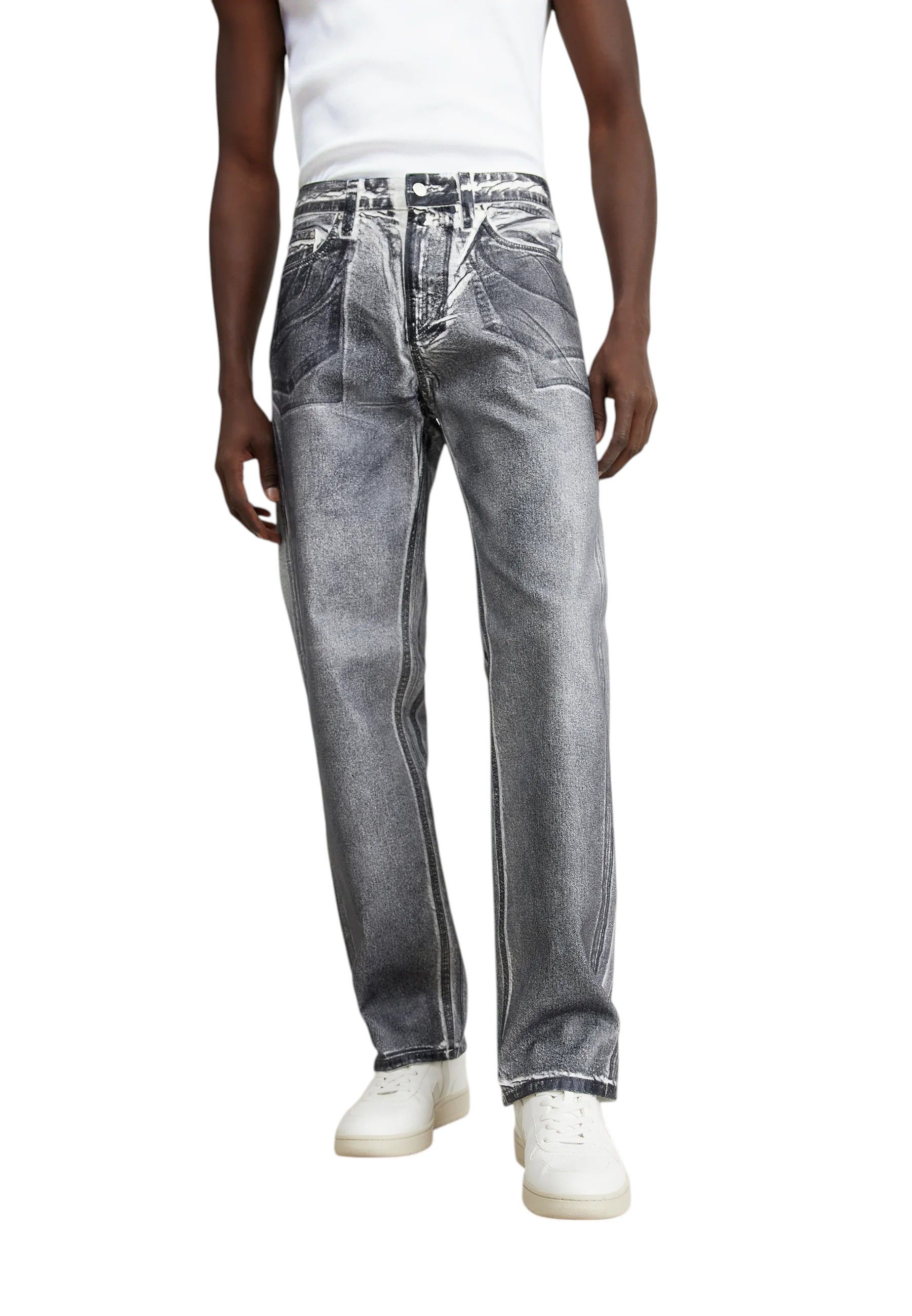 Calvin Klein 90'S STRAIGHT W34 Grey Washed Zip Coated Jeans 85109 Size US 34 / EU 50 - 2 Thumbnail