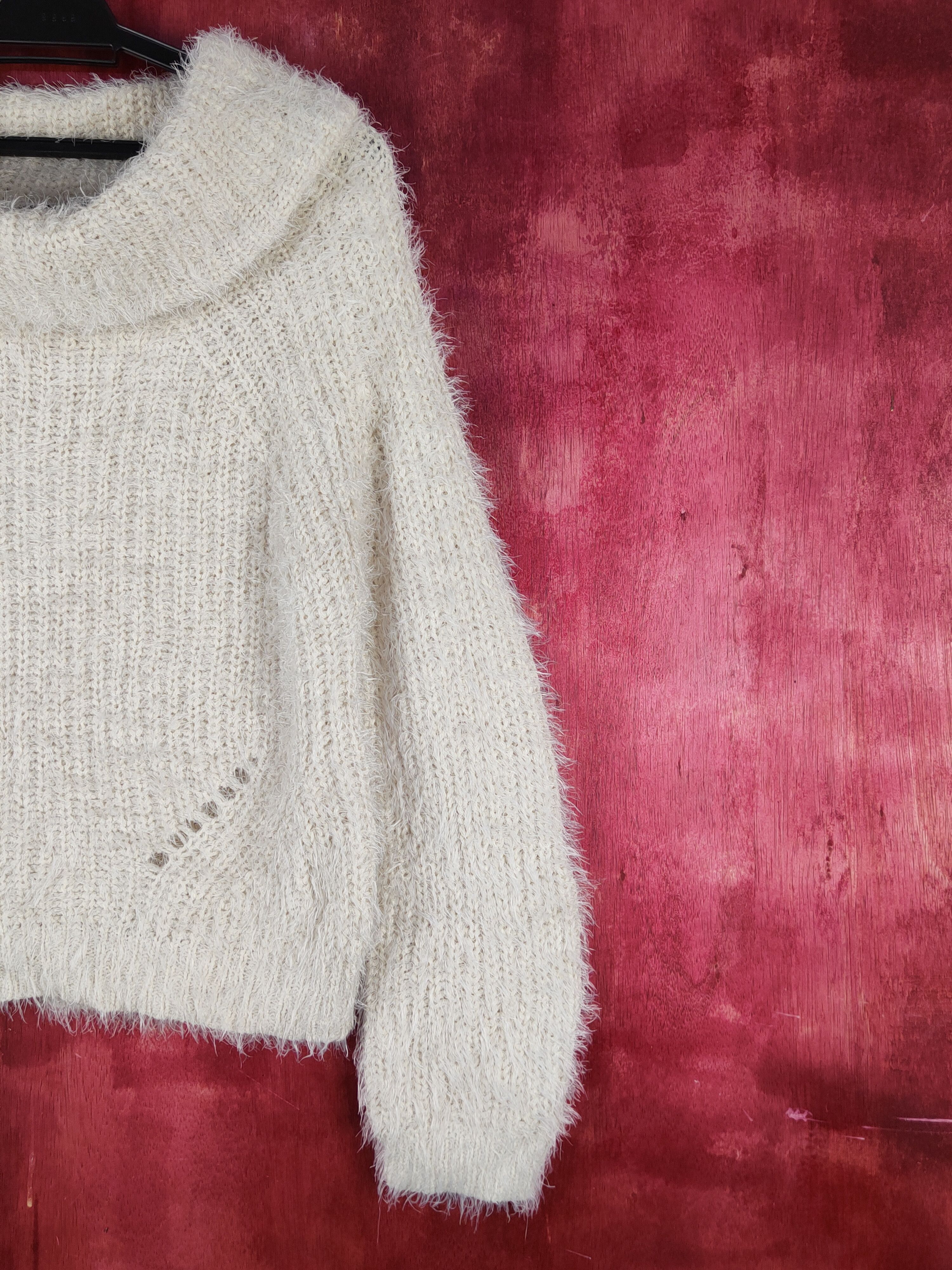 Homespun Knitwear Gorge Cream Shag Shaggy Fur Mohair Knitwear #S2275 Size S / US 4 / IT 40 - 5 Thumbnail