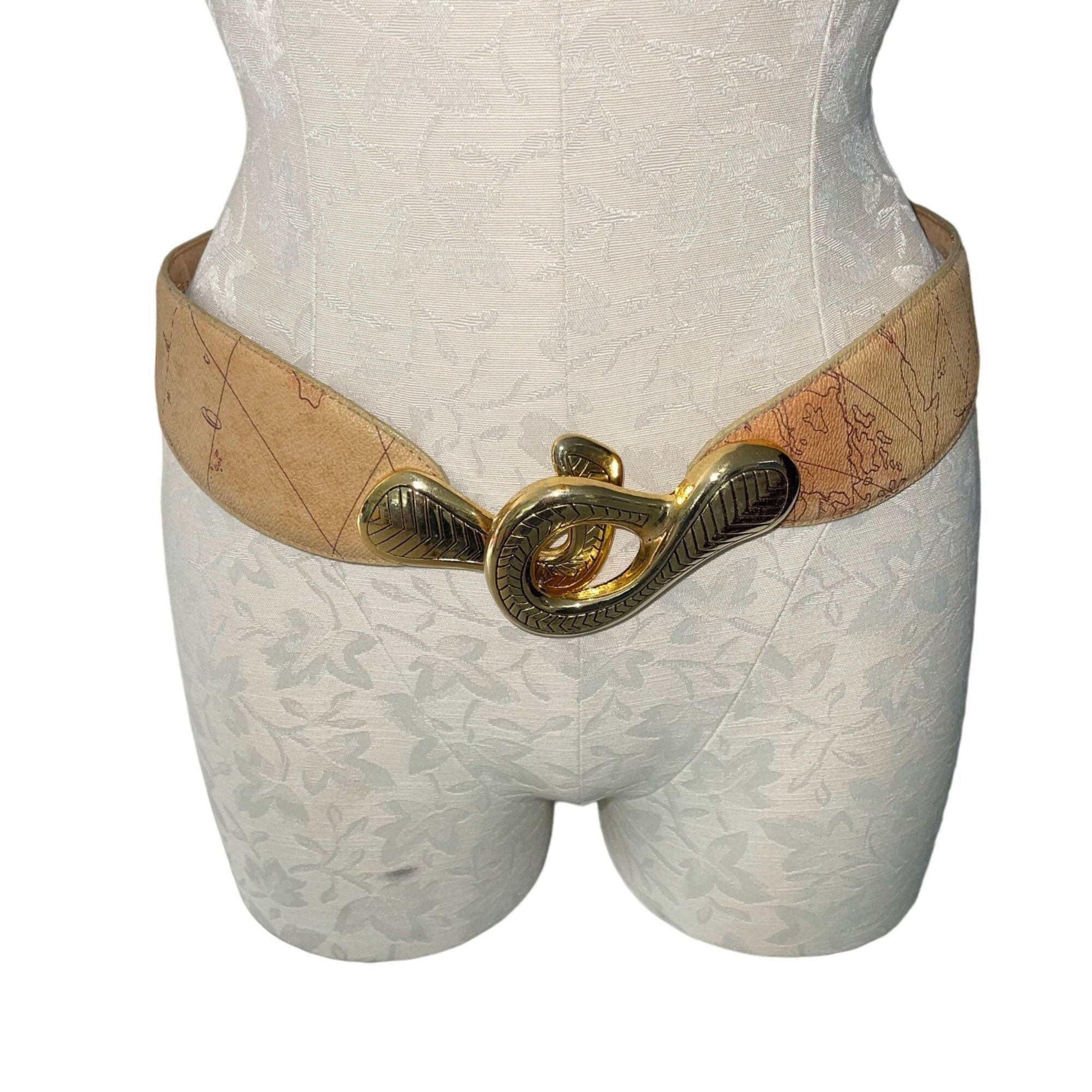 Vintage Vintage Womens Belt One Size Tan Buckle Map Print Size ONE SIZE - 1 Thumbnail