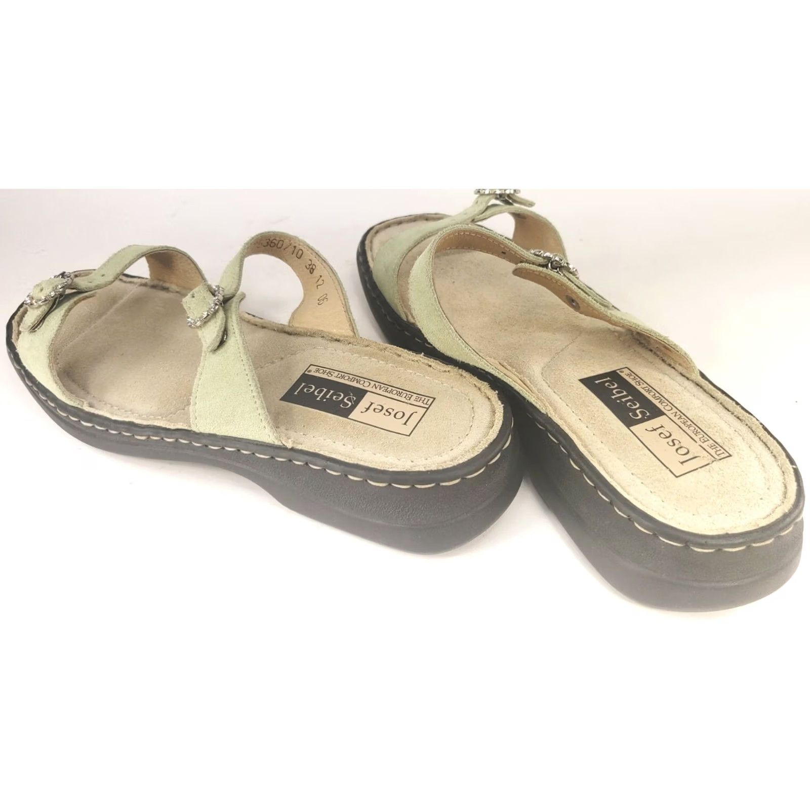 Vintage Josef Seibel Slide Sandals Womens 7.5 Mint Green Suede Buckle Strap Casual Wedding Party Travel Style Size US 8 / IT 38 - 5 Thumbnail