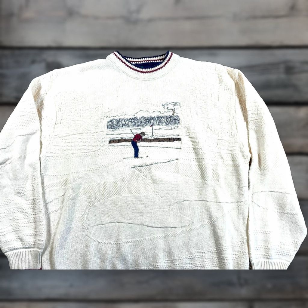 Vintage VINTAGE Fairway Sport Golf Sweater XL Men Ivory Embroidered Cotton Heavyweight Fall Winter Size US XL / EU 56 / 4 - 1 Thumbnail