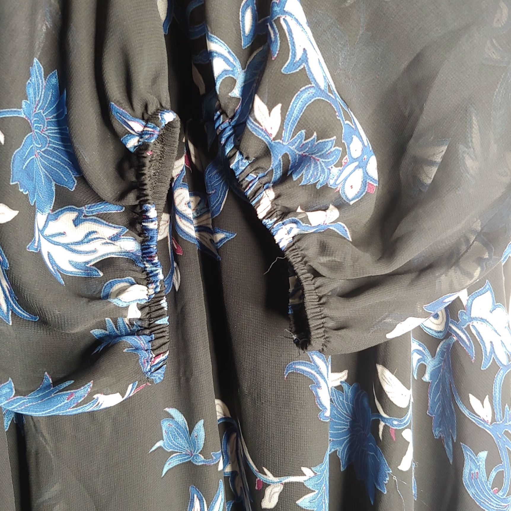 Vintage Lane Bryant Dress Women 22 Black Blue Floral Sheer Long Sleeve Party Ruffle Keyhole Blouson Womens Size 3XL / US 20-22 - 5 Thumbnail