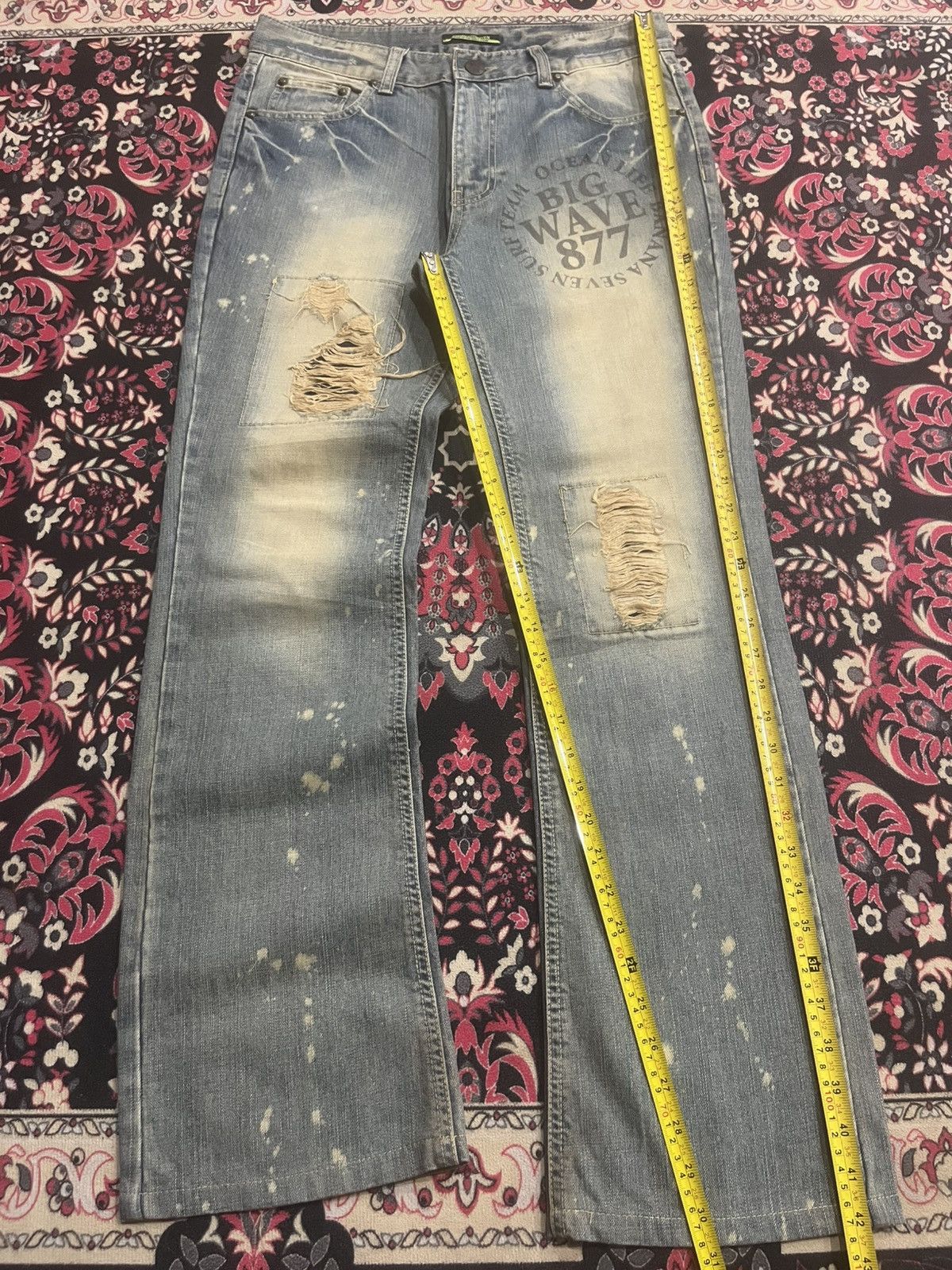 Japanese Brand Banana Seven Big Wave 877 Mud Washed Distressed Flare Jeans Size US 32 / EU 48 - 11 Thumbnail