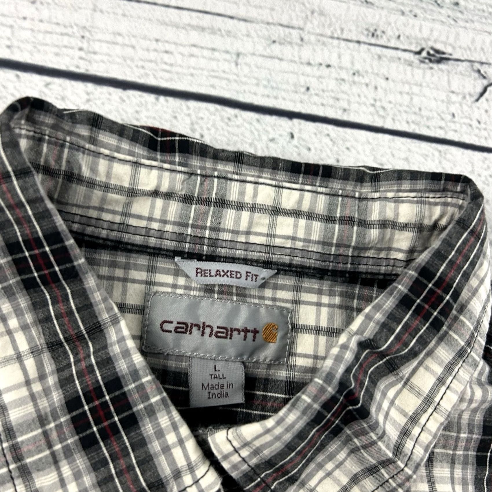 Carhartt Carhartt Button-Up Shirt Plaid Short Sleeve Men's Large Tall Gray Relaxed Fit Size US L / EU 52-54 / 3 - 3 Thumbnail