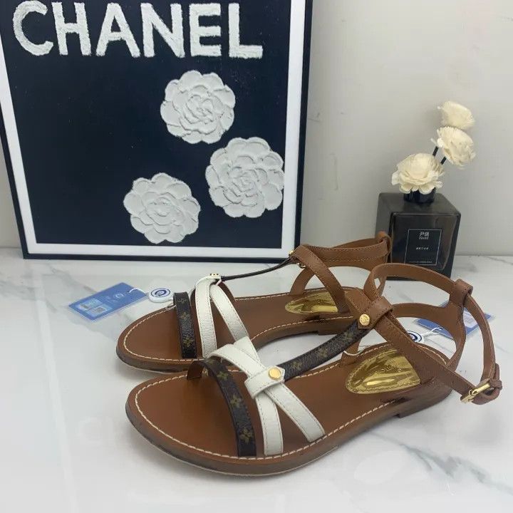 Louis Vuitton Louis Vuitton Brown Leather Casual Sandals for Women 0079 Size US 6 / IT 36 - 1 Thumbnail