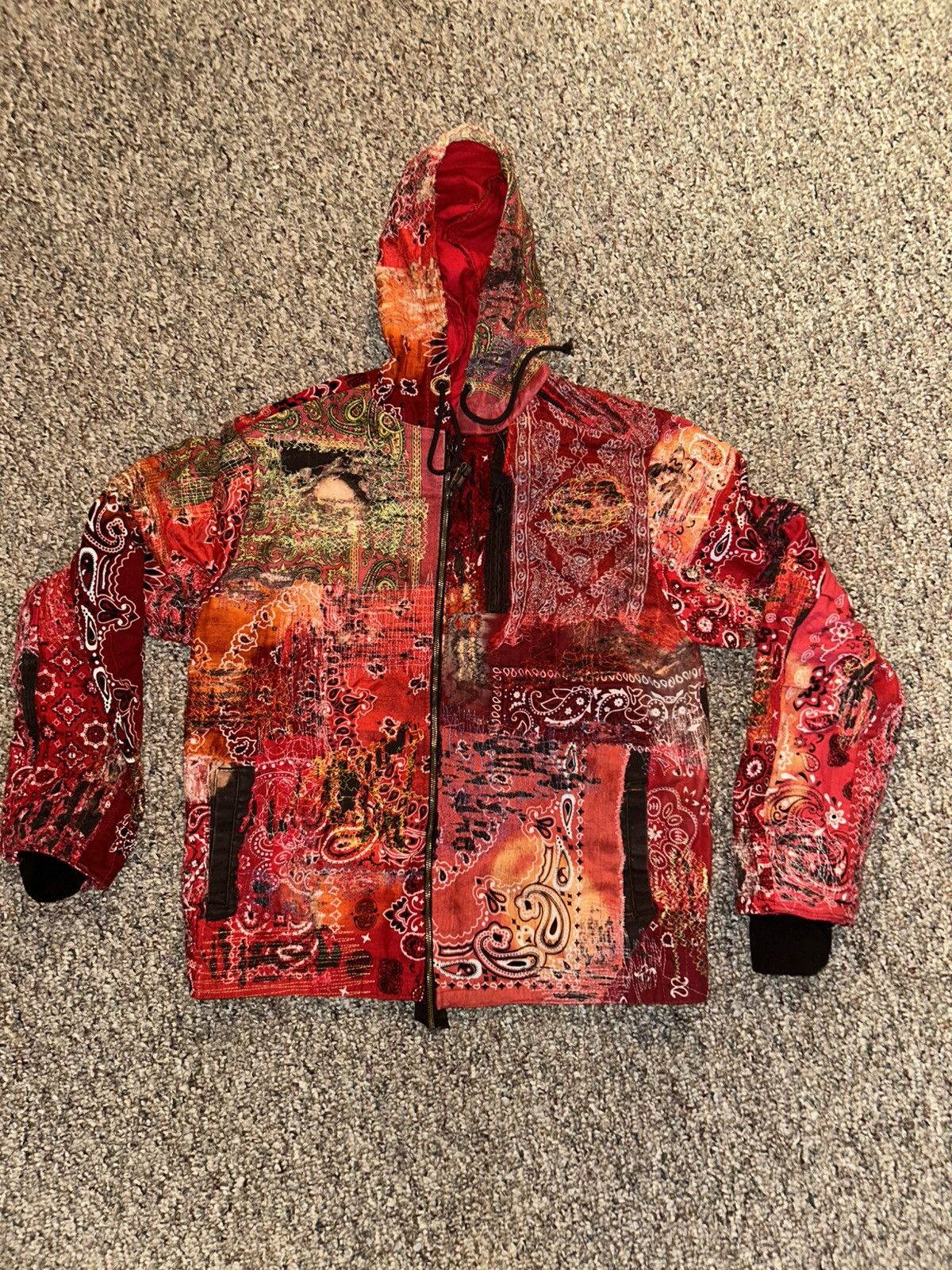 1/1 Your World red bandana distressed repaired work jacket