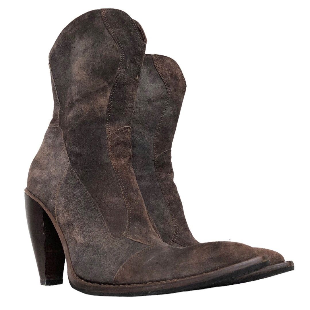 Gianni Barbato 🧿aged suede point toe heeled western boots brown Size US 9 / IT 39 - 1 Thumbnail