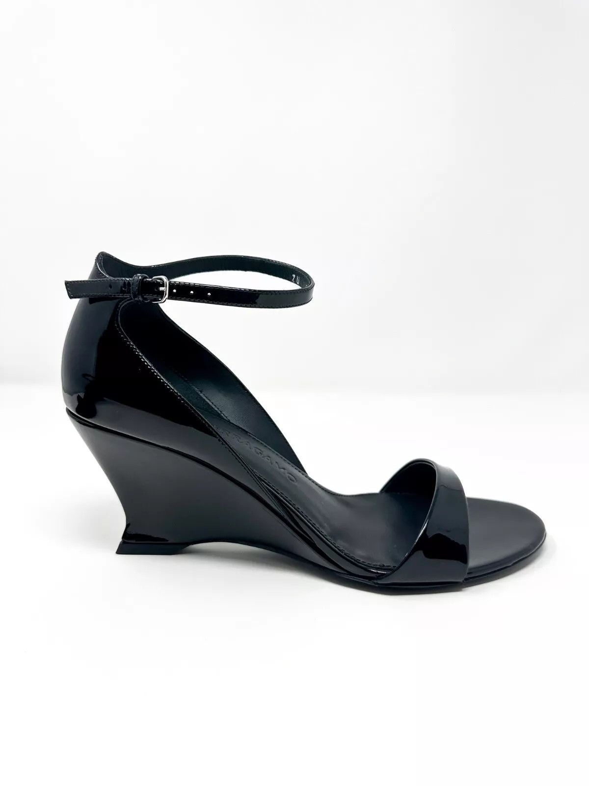 Salvatore Ferragamo o1s1rm1224 Patent Leather Wedge Sandals in Black Size US 6.5 / IT 36.5 - 1 Thumbnail