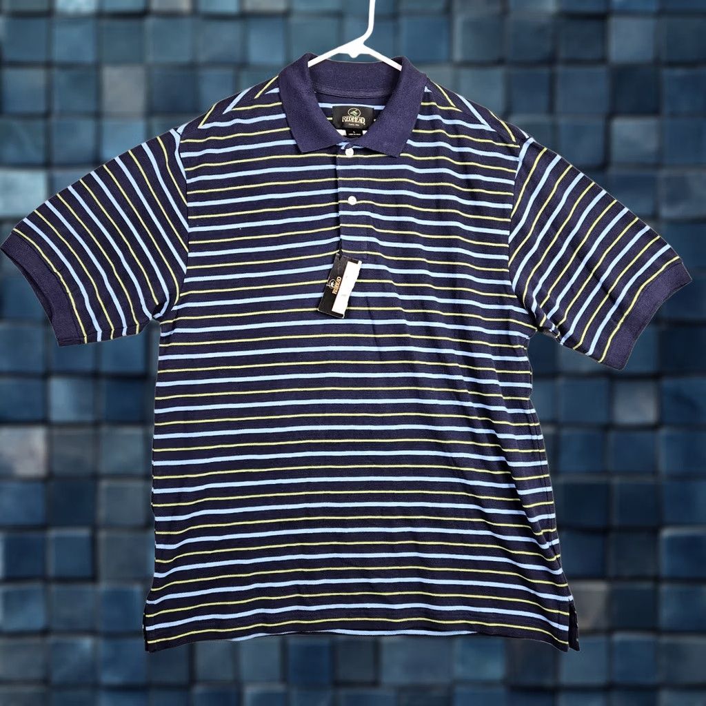 Vintage RedHead Polo Shirt Adult L Navy Green blue Stripes Collared Pullover Mens Size US L / EU 52-54 / 3 - 1 Thumbnail