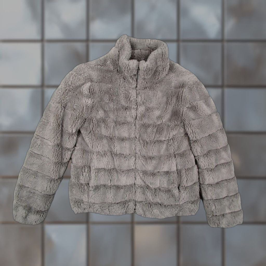 Vintage Dylan Los Angeles Jacket Womens Large Gray Faux Fur YKK Zip Plush Stand Collar Size L / US 10 / IT 46 - 1 Thumbnail