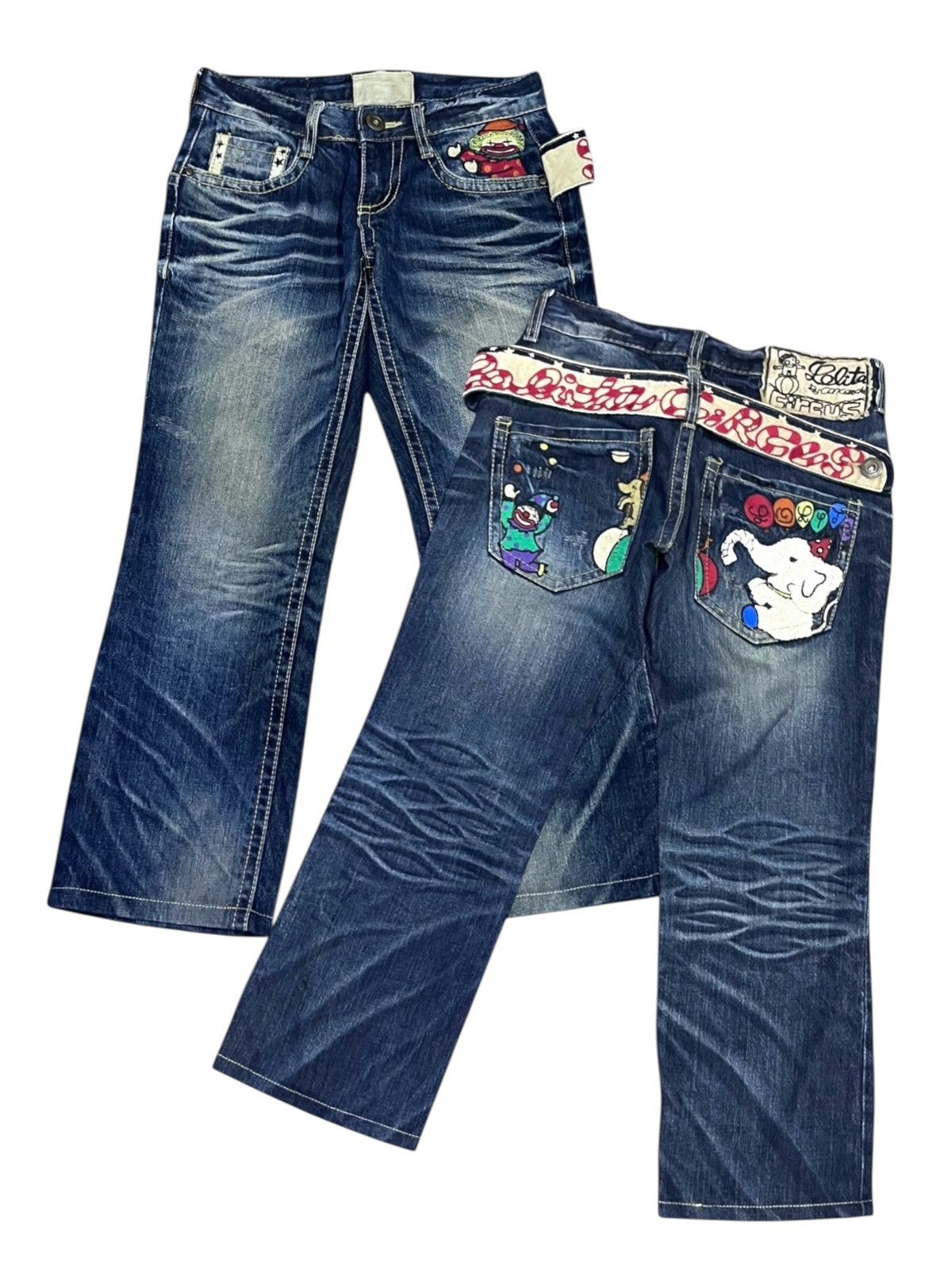 Vintage Lolita Circus Bold Embroidery Exotic Denim Cropped 3 Quarter Size 26" / US 2 / IT 38 - 1 Thumbnail