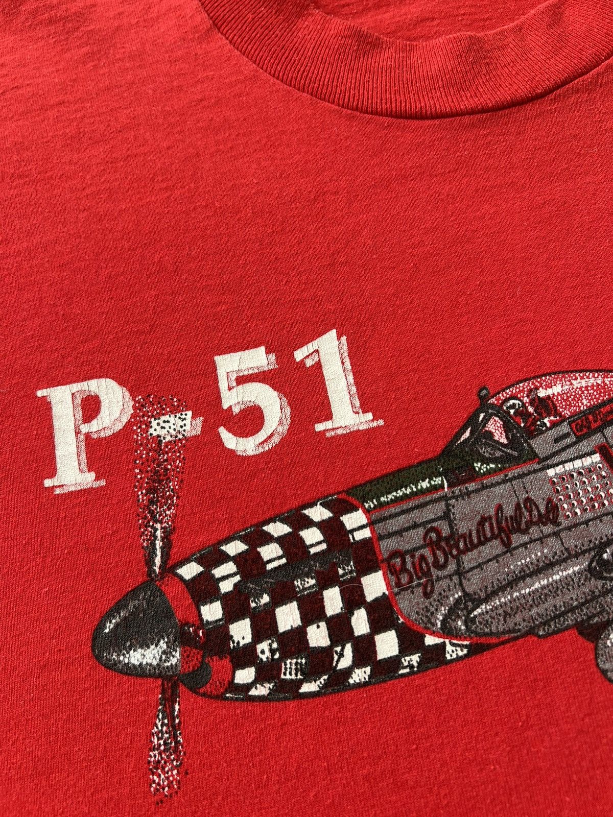Vintage Vintage 90s P-51 Mustang Fighter-Bomber Airplane Red T-shirt Size US XL / EU 56 / 4 - 4 Thumbnail