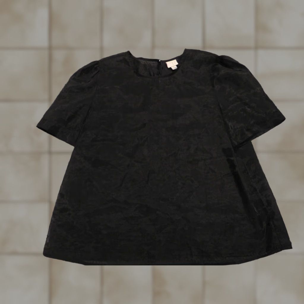 Vintage A New Day Blouse Shirt Womens Large L Black Sheer Round Neck Pullover Casual Button Bas ic Polyester Regular Down 90s? Size L / US 10 / IT 46 - 1 Thumbnail